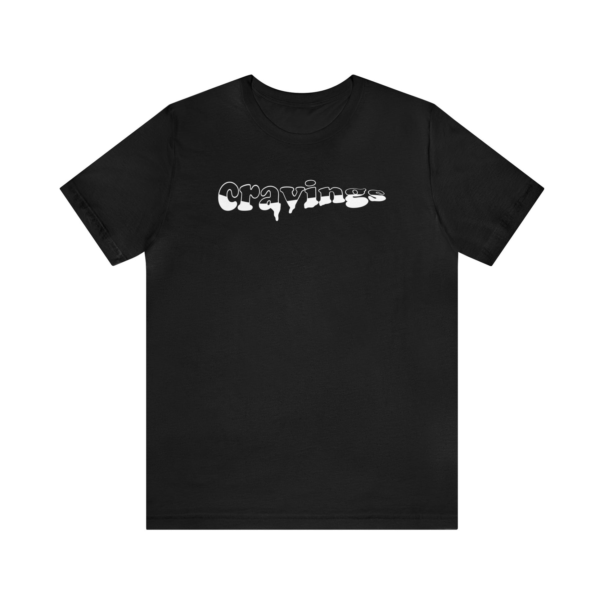 The front of the Cravings Satisfied shirt in black