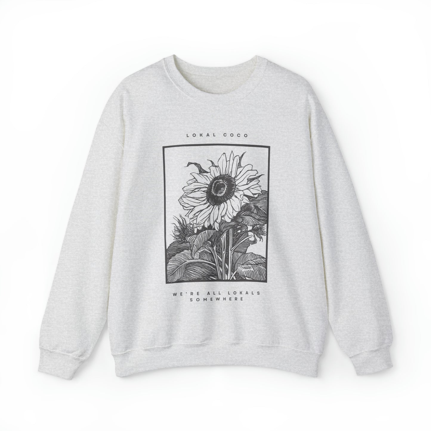 The front of Sunflower Sweatshirt | Vintage Graphic Crewneck Sweatshirt in ash