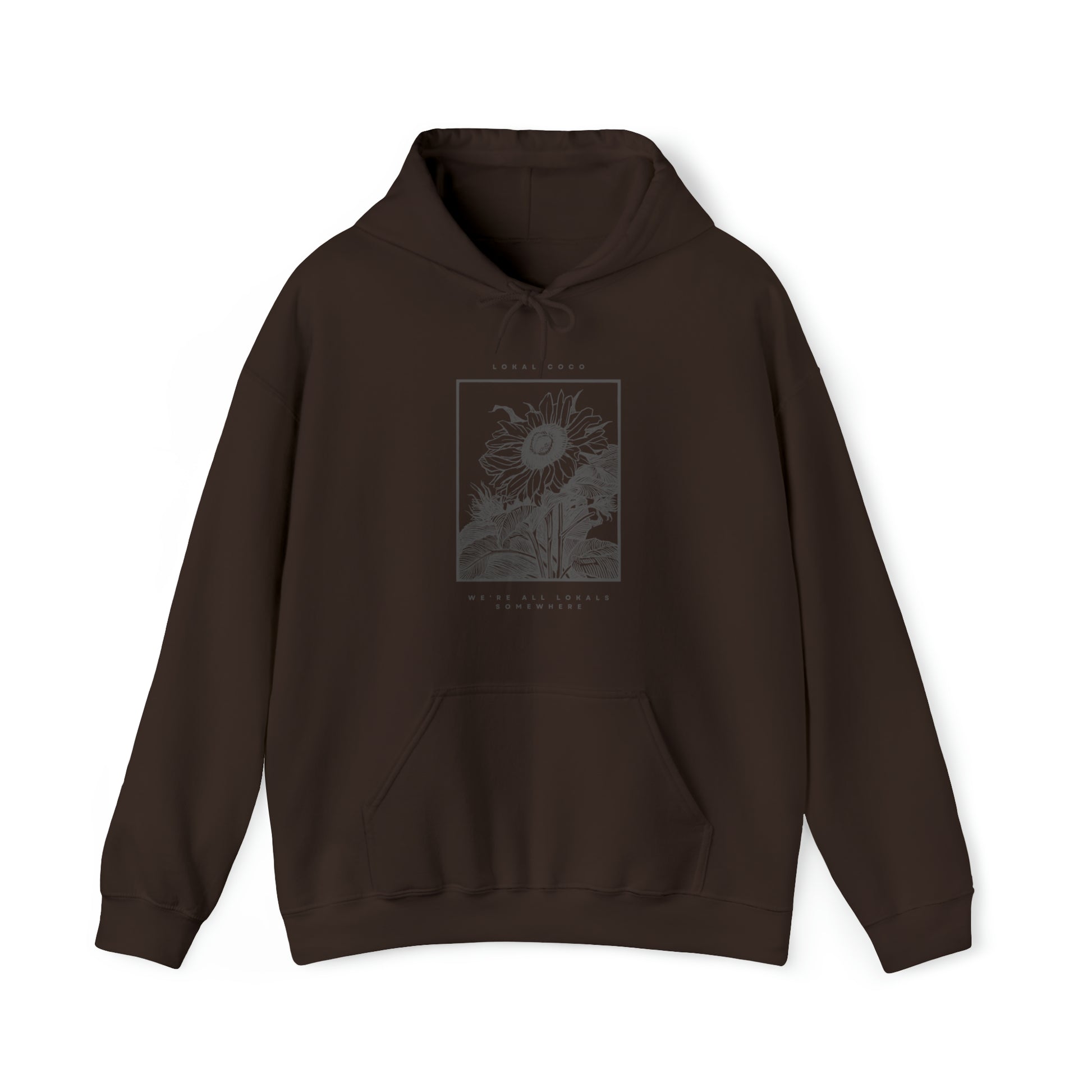 The front of Sunflower Hoodie | Vintage Graphic Hoodie in dark chocolate