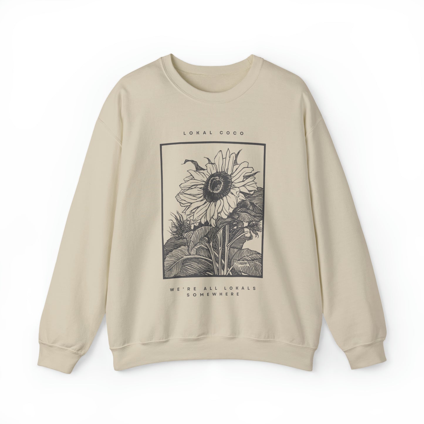 The front of Sunflower Sweatshirt | Vintage Graphic Crewneck Sweatshirt in sand