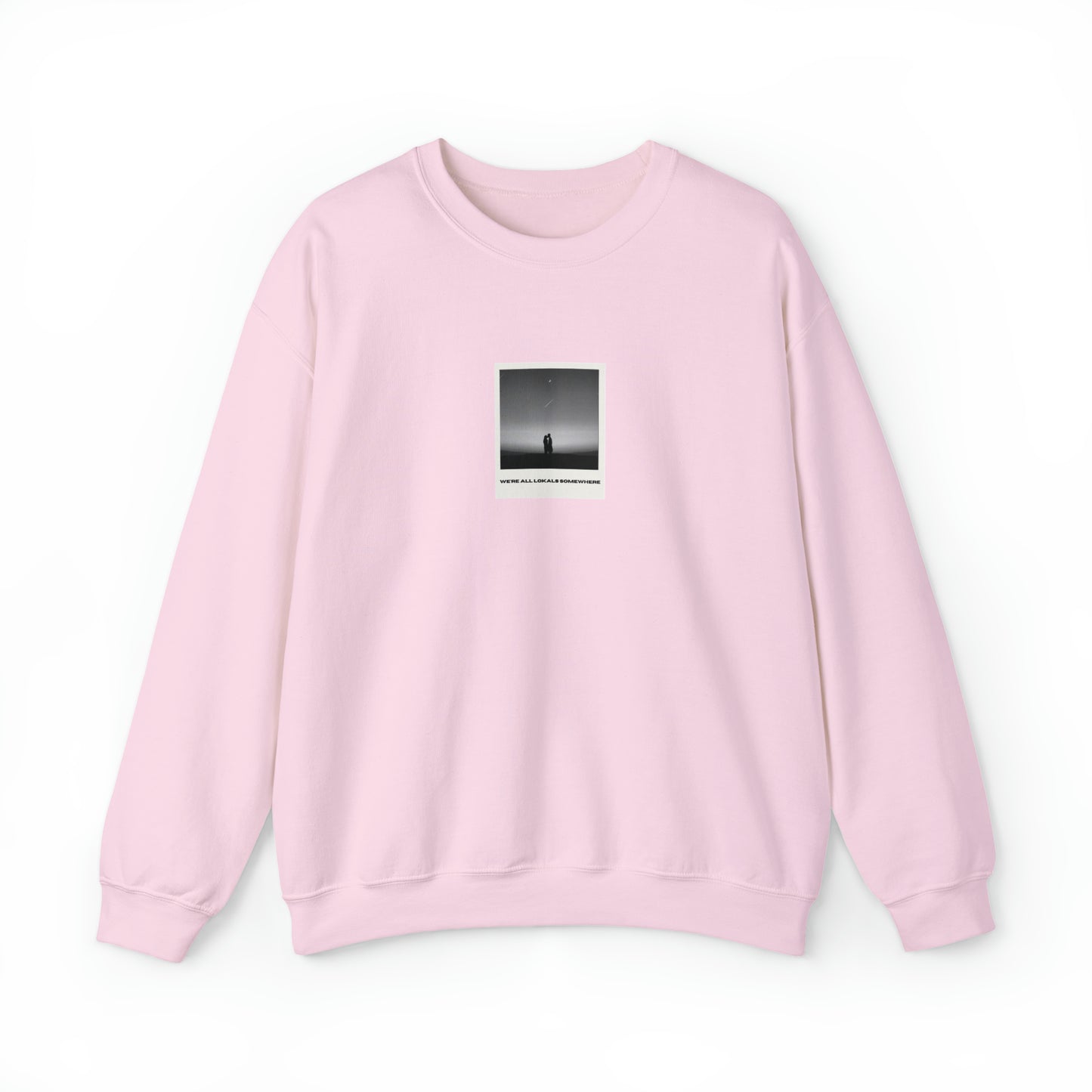 The front of Polaroid Sweatshirt + Shooting Star Couple | We're All Lokals Somewhere Sweatshirt in light pink