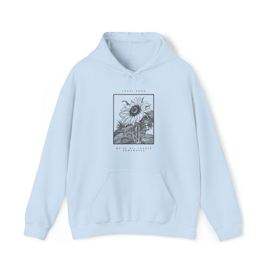 The front of Sunflower Hoodie | Vintage Graphic Hoodie in light blue