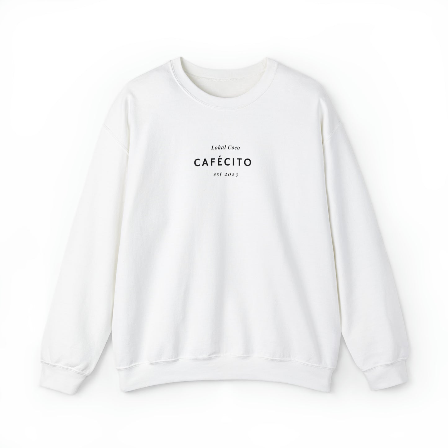 The front of Cafécito Sweater | Watercolor Coffee Crewneck Sweatshirt in white