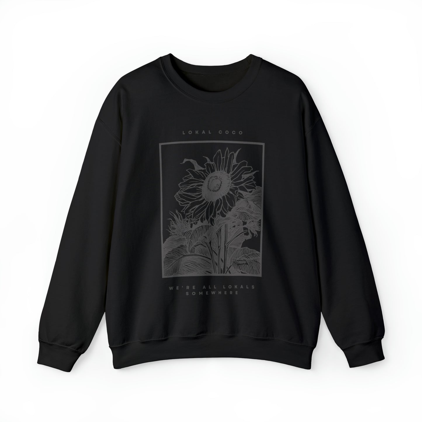 The front of Sunflower Sweatshirt | Vintage Graphic Crewneck Sweatshirt in black 