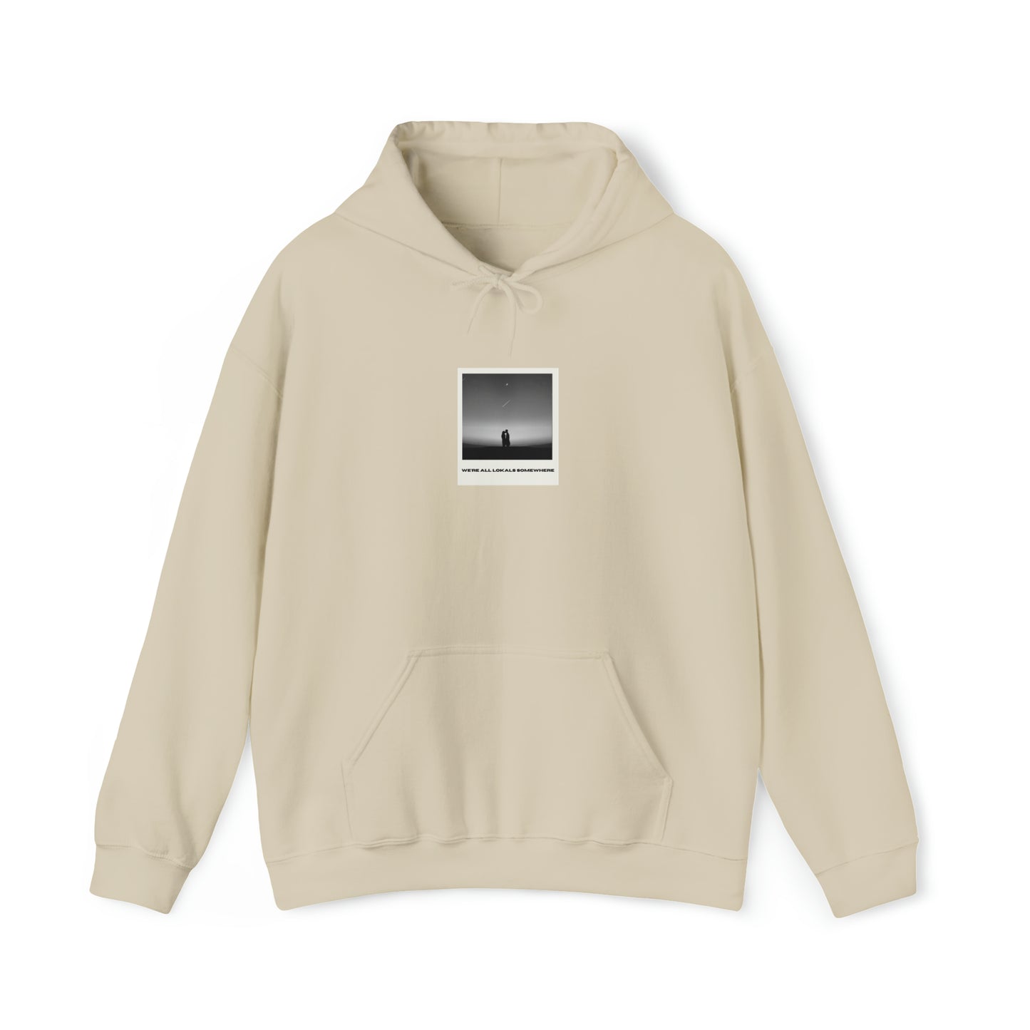 The front of Polaroid Hoodie + Shooting Star Couple | We're All Lokals Somewhere Hoodie in sand 