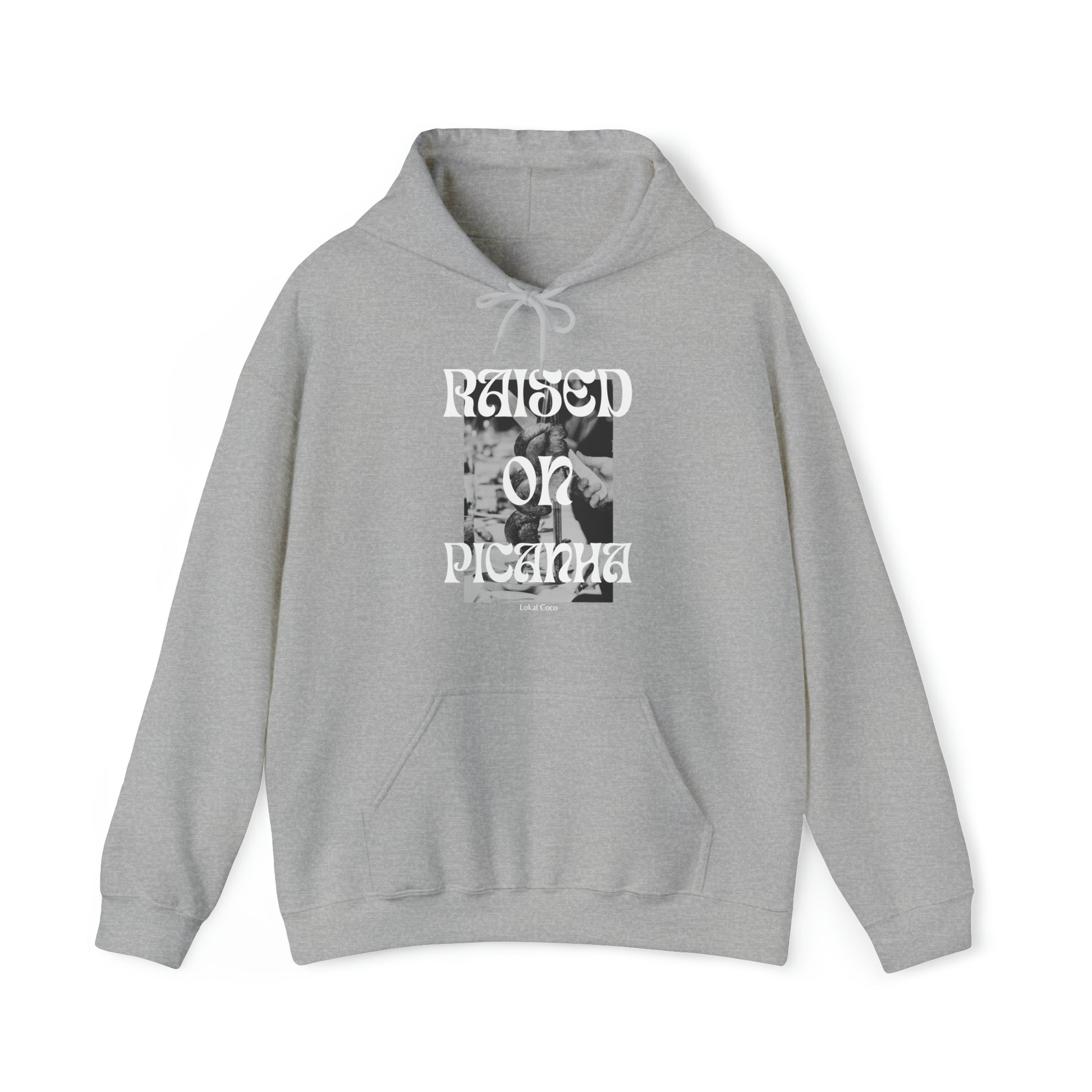 The front of the Raised on Picanha Hoodie in sports grey