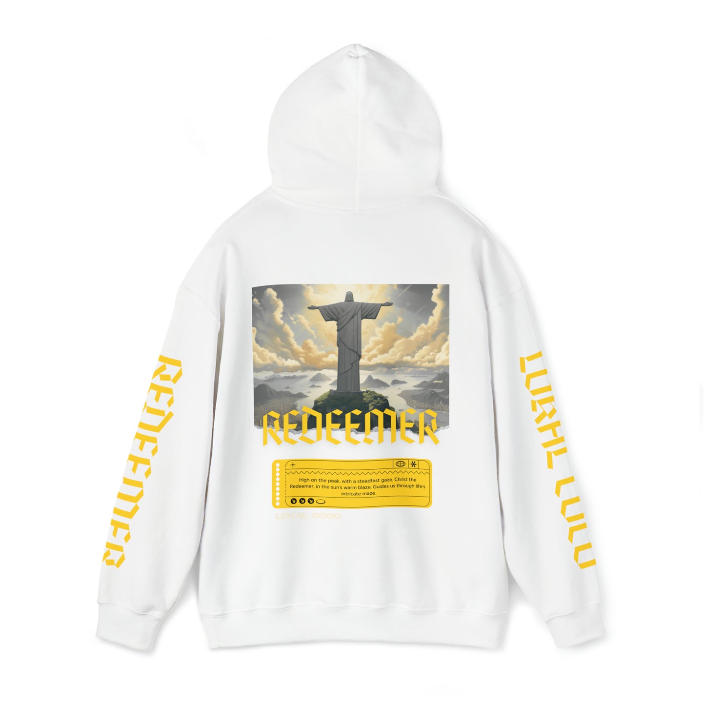 The back of Redeemer Hoodie | Christ the Redeemer in white