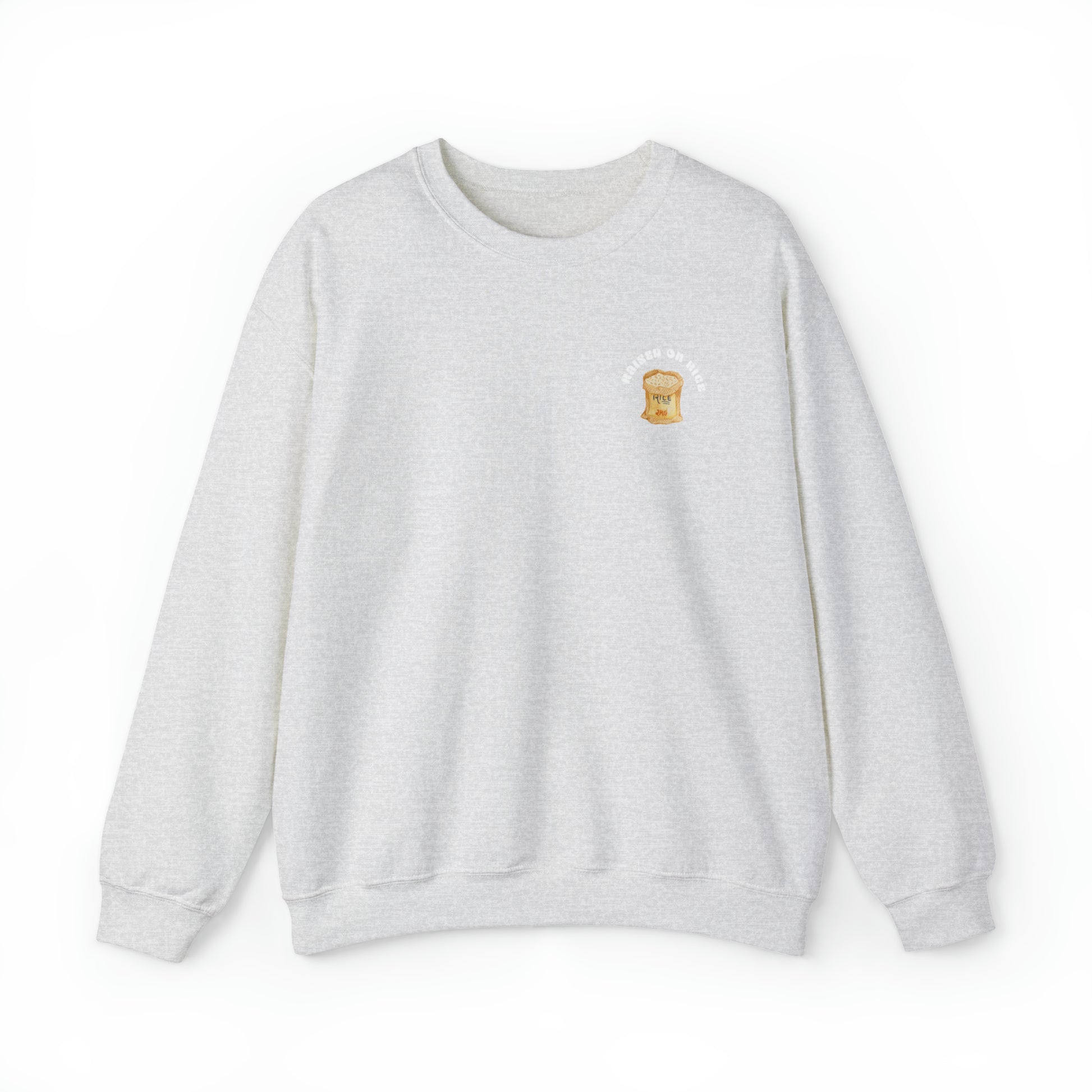 The front of Raised on Rice Crewneck Sweatshirt in ash