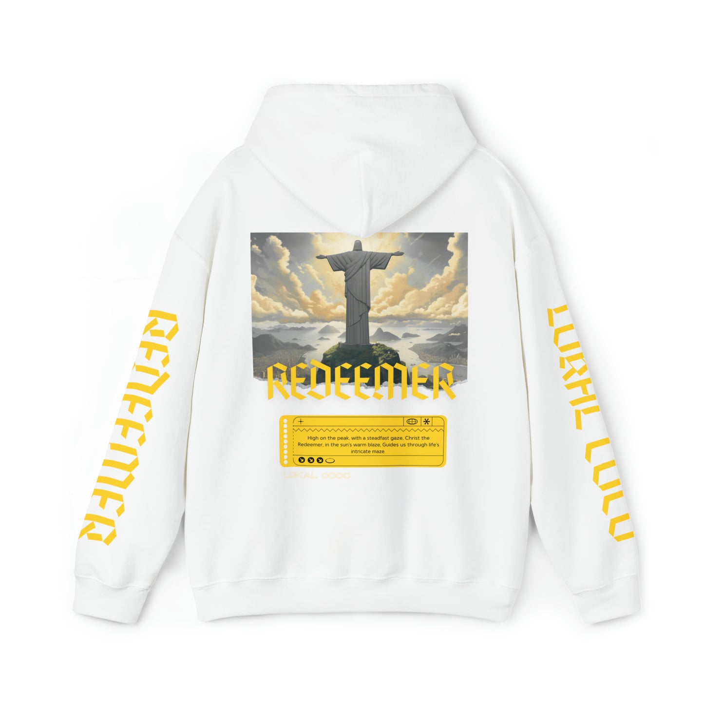 The back of Redeemer Hoodie | Christ the Redeemer in white