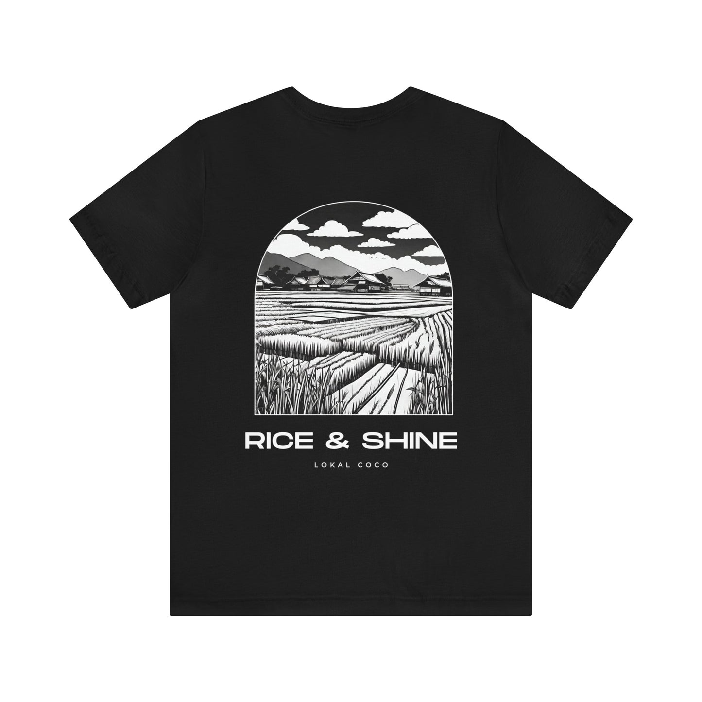 The back of Rice & Shine T-shirt in black 