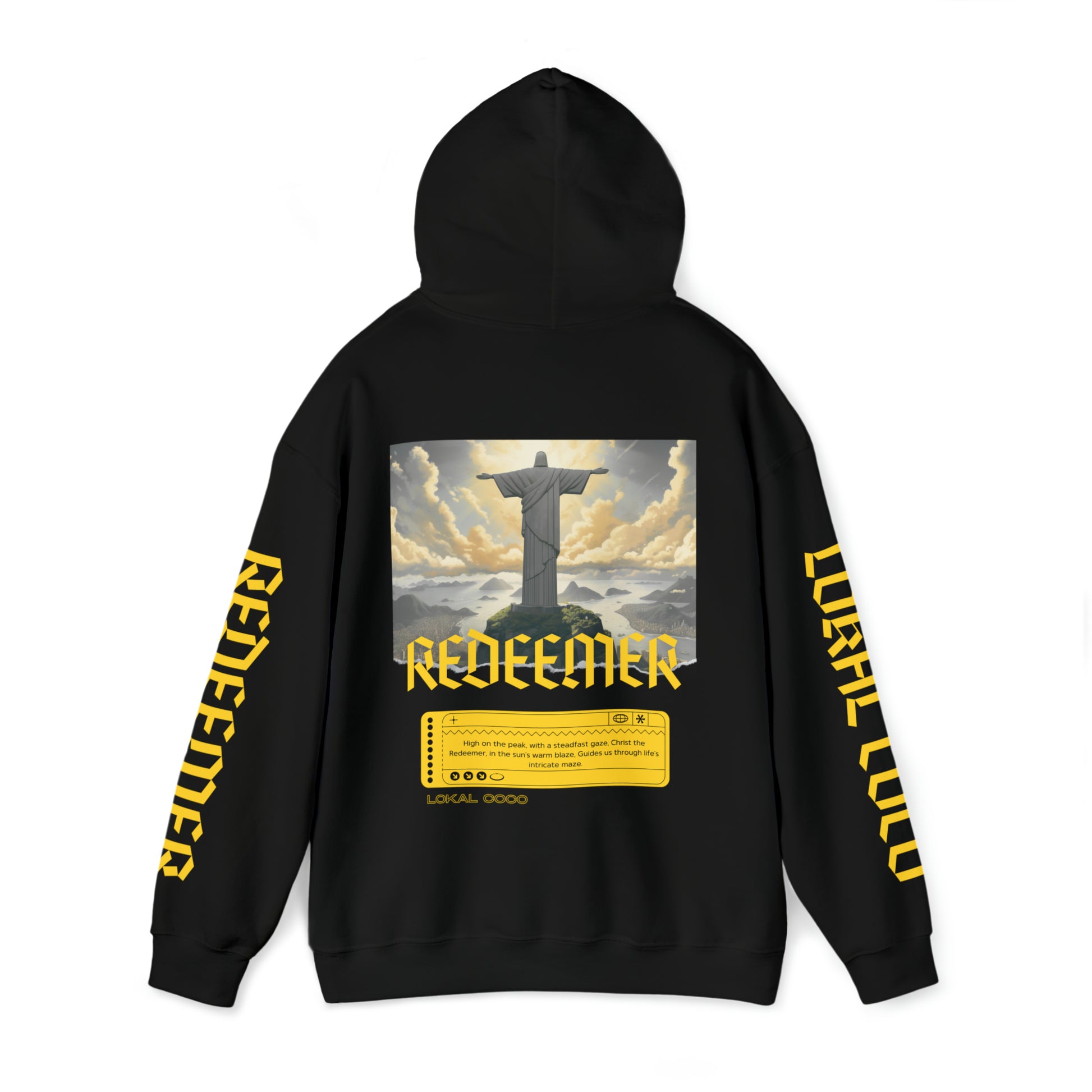 The back of Redeemer Hoodie | Christ the Redeemer in black 