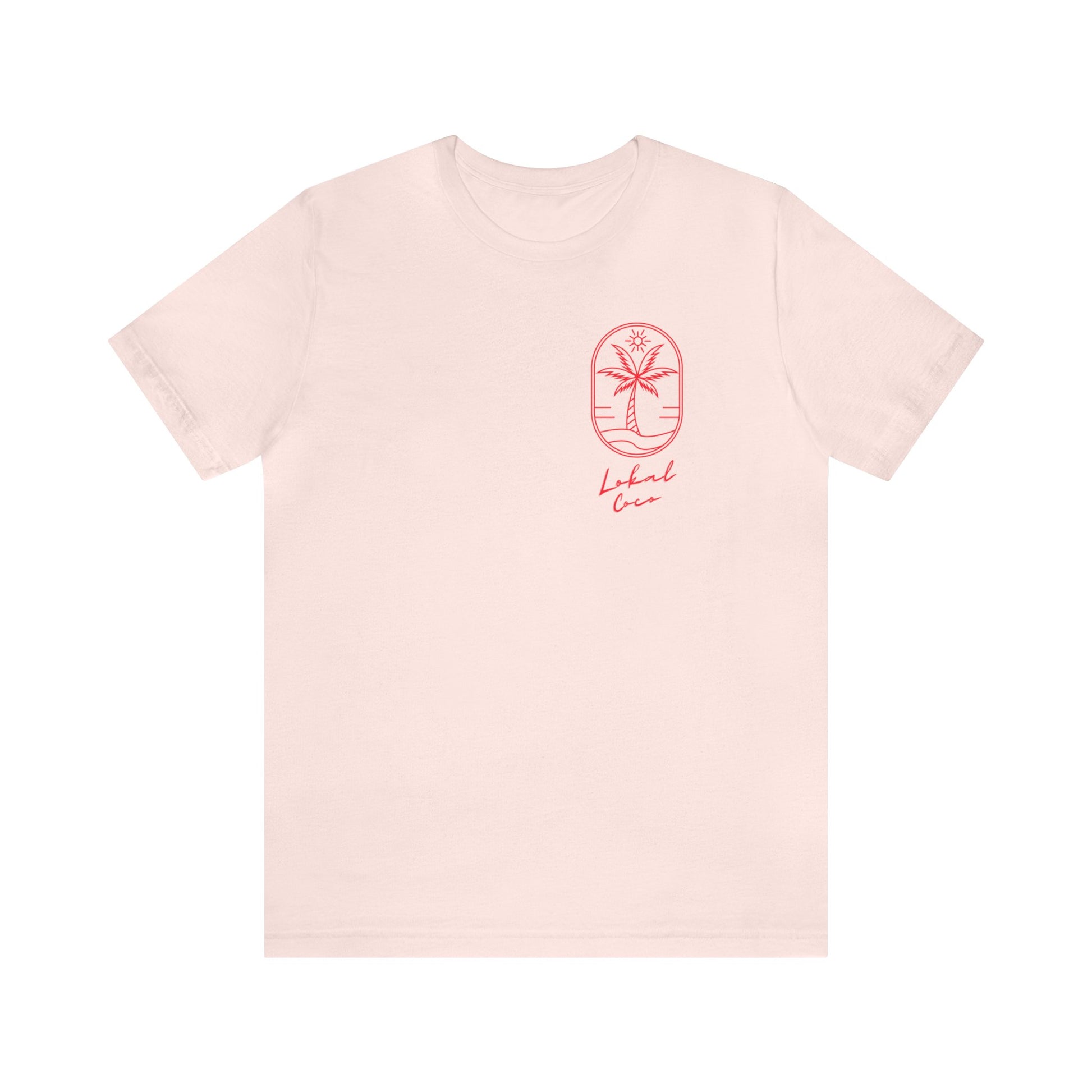 The front of Palm Tree Tee - We're All Lokals Somewhere Graphic T-shirt in soft pink 