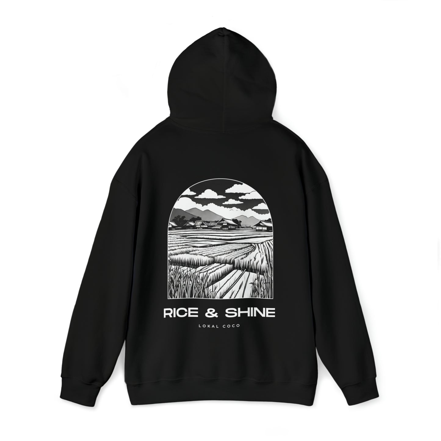 The back of Rice & Shine Hoodie in black 