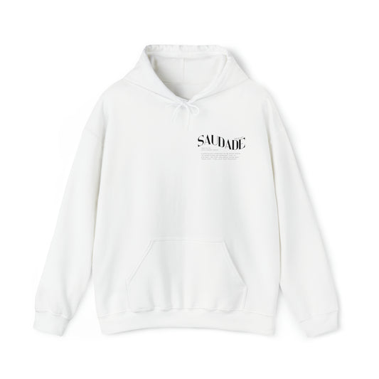 The front of Saudade Hoodie | Portuguese Saying Hoodie in white