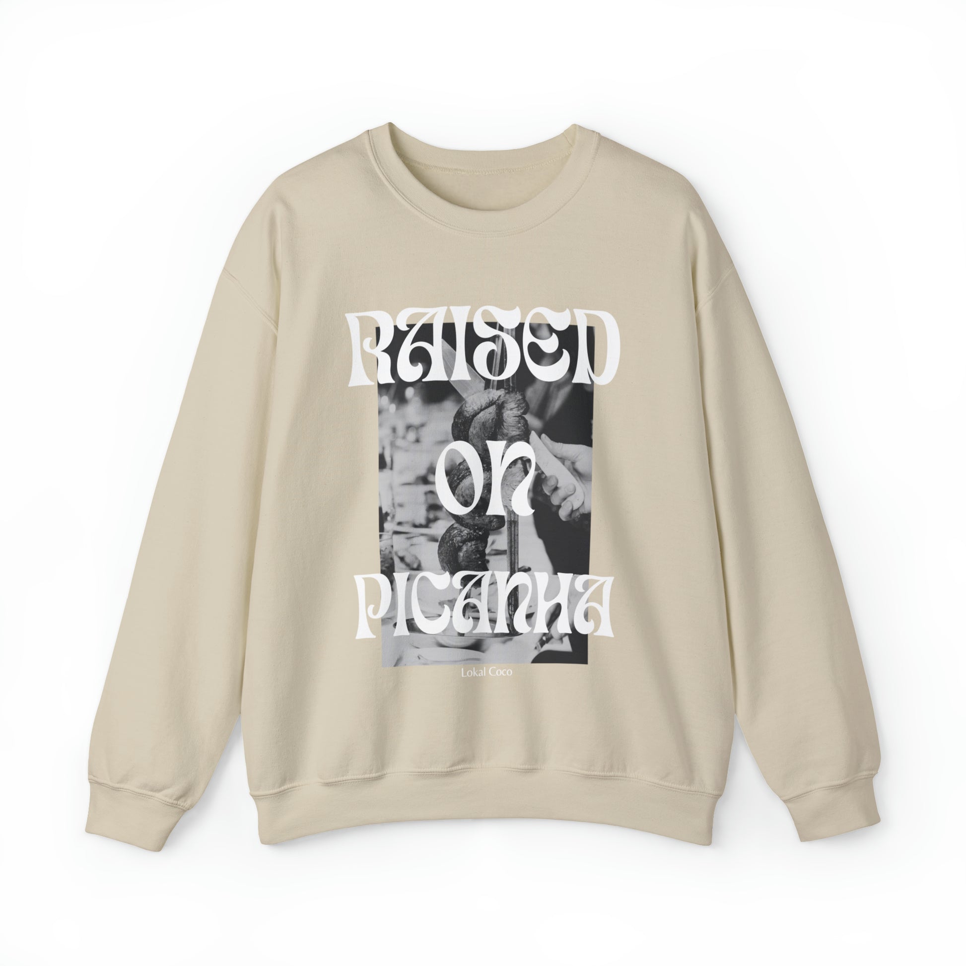 The front of the Raised on Picanha Crewneck Sweatshirt in sand