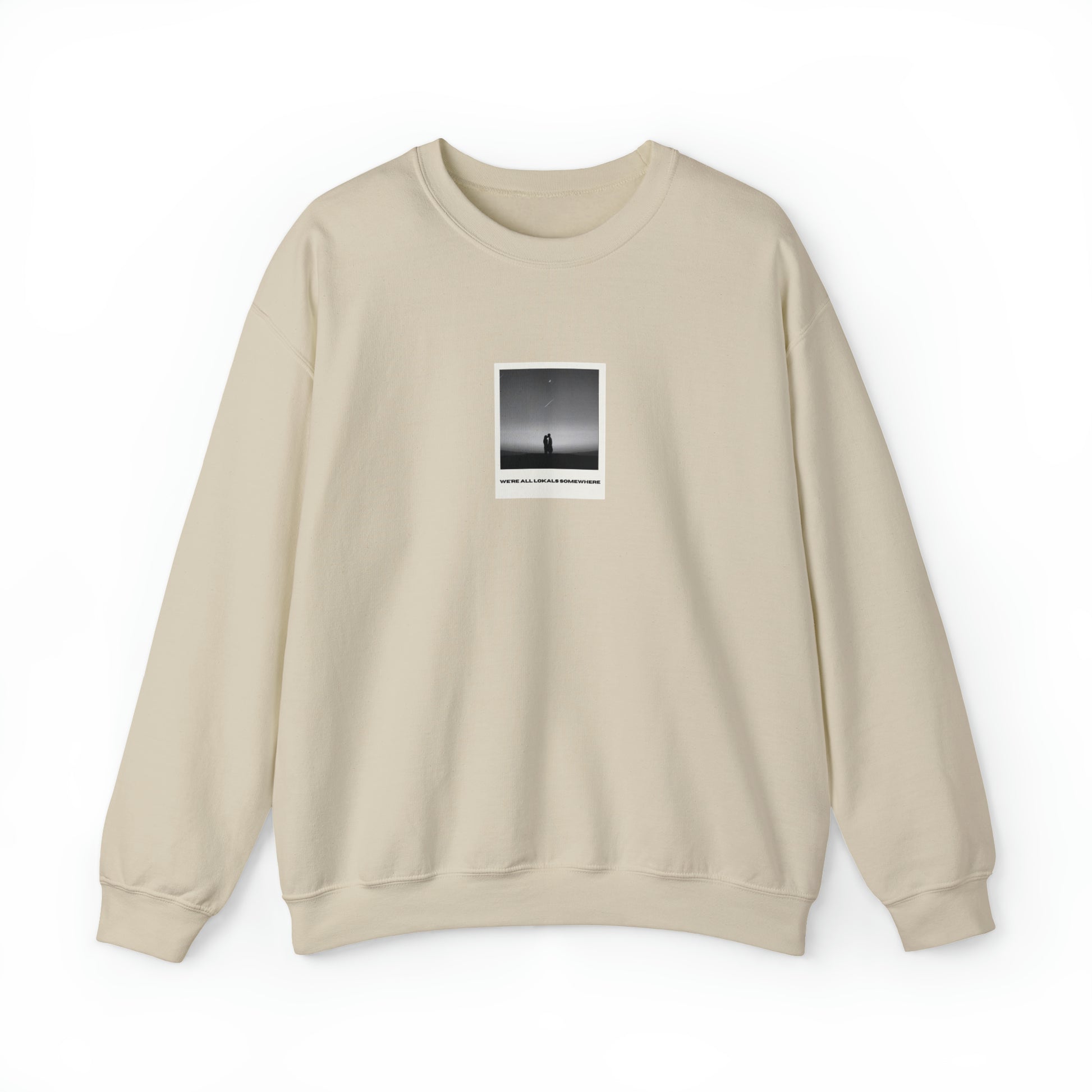 The front of Polaroid Sweatshirt + Shooting Star Couple | We're All Lokals Somewhere Sweatshirt in sand