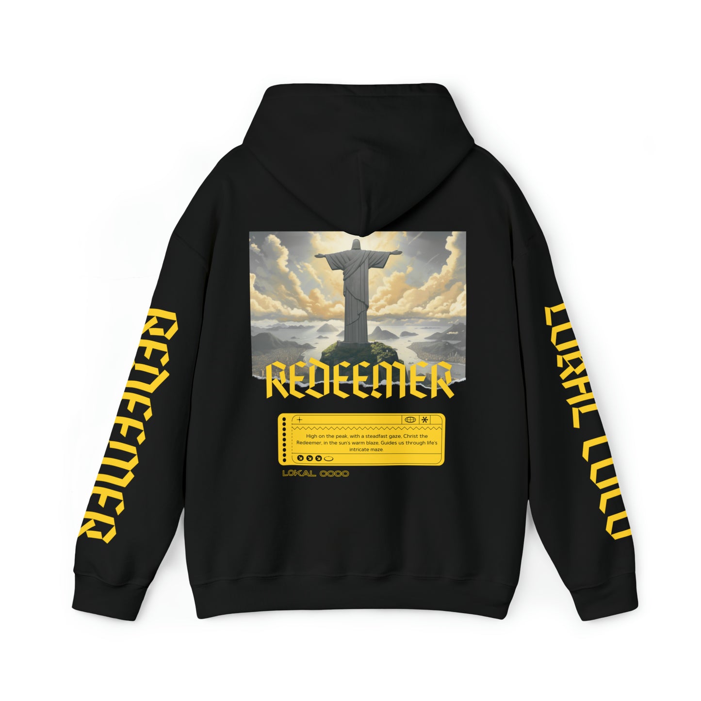 The back of Redeemer Hoodie | Christ the Redeemer in black 