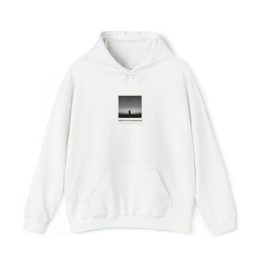 The front of Polaroid Hoodie + Shooting Star Couple | We're All Lokals Somewhere Hoodie in white 