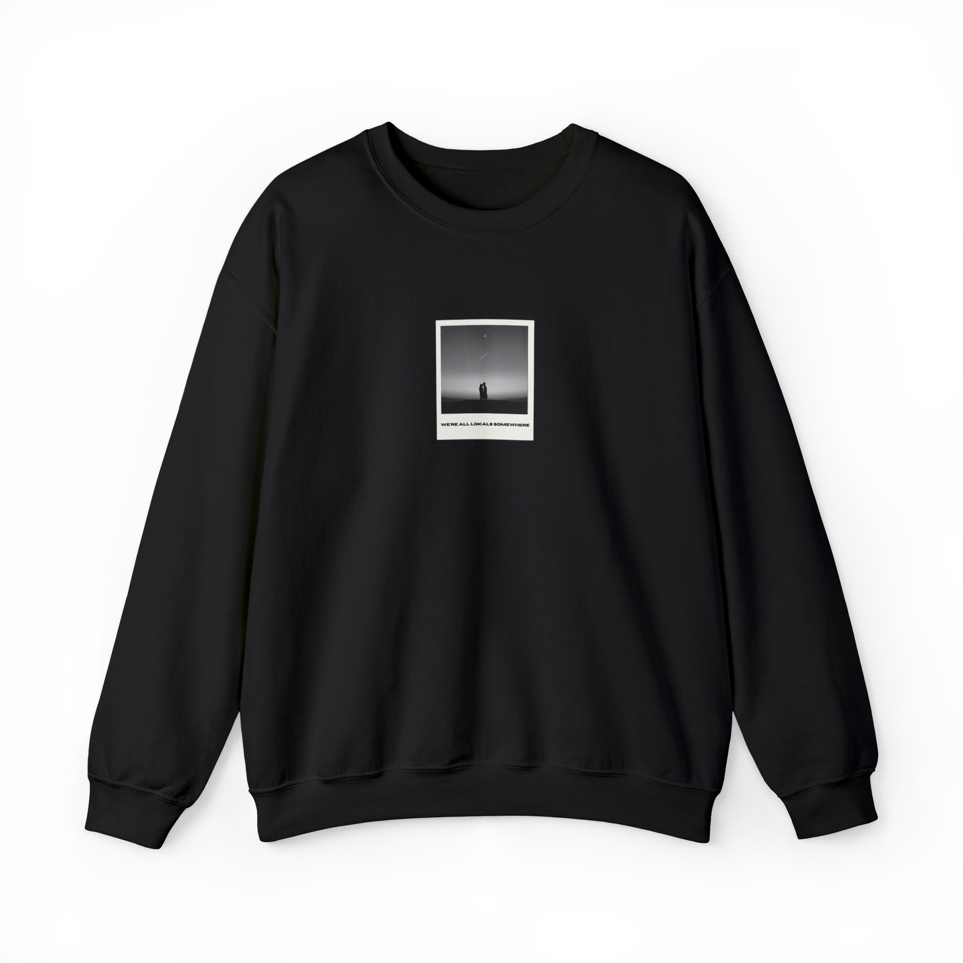 The front of Polaroid Sweatshirt + Shooting Star Couple | We're All Lokals Somewhere Sweatshirt in black 