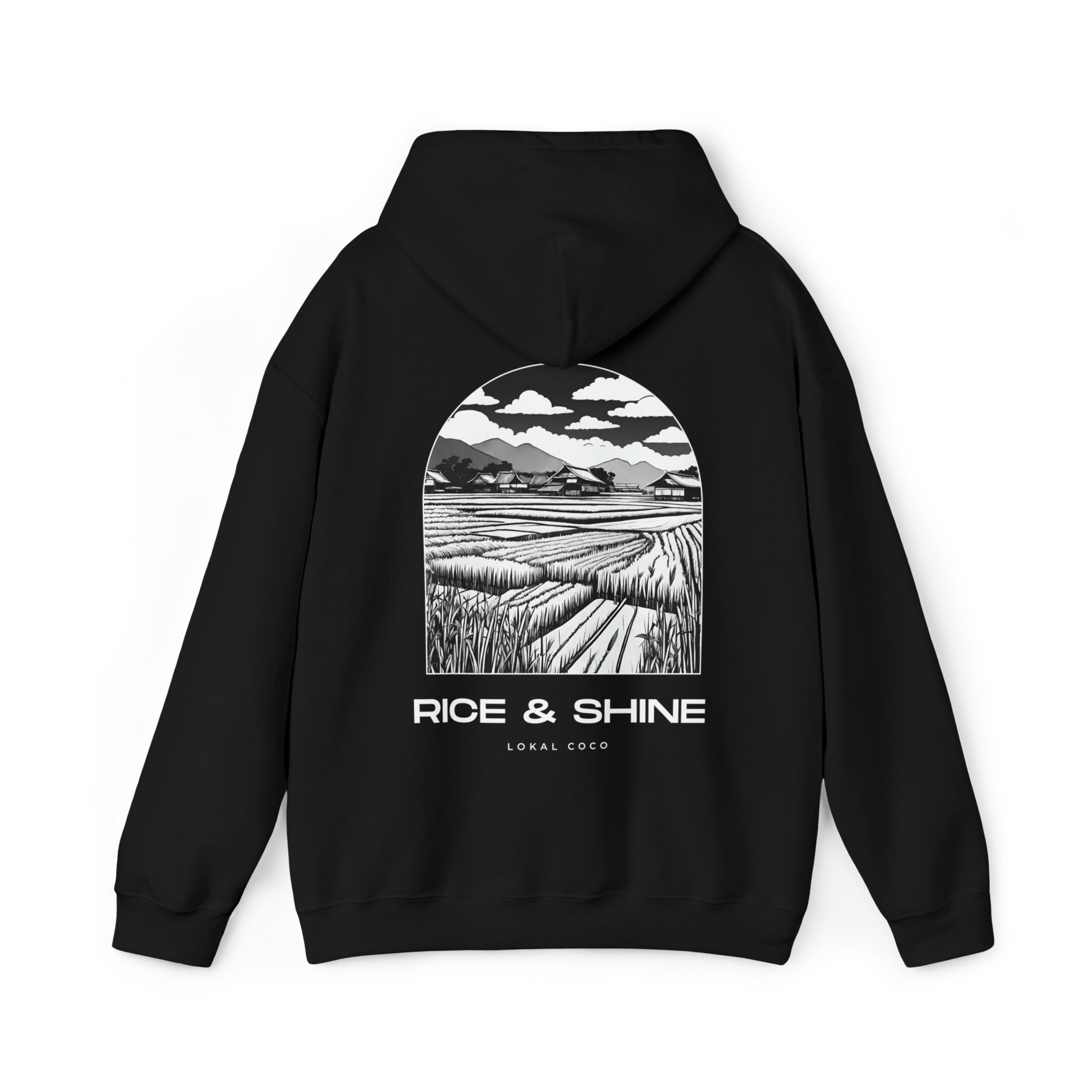 The back of Rice & Shine Hoodie in black 