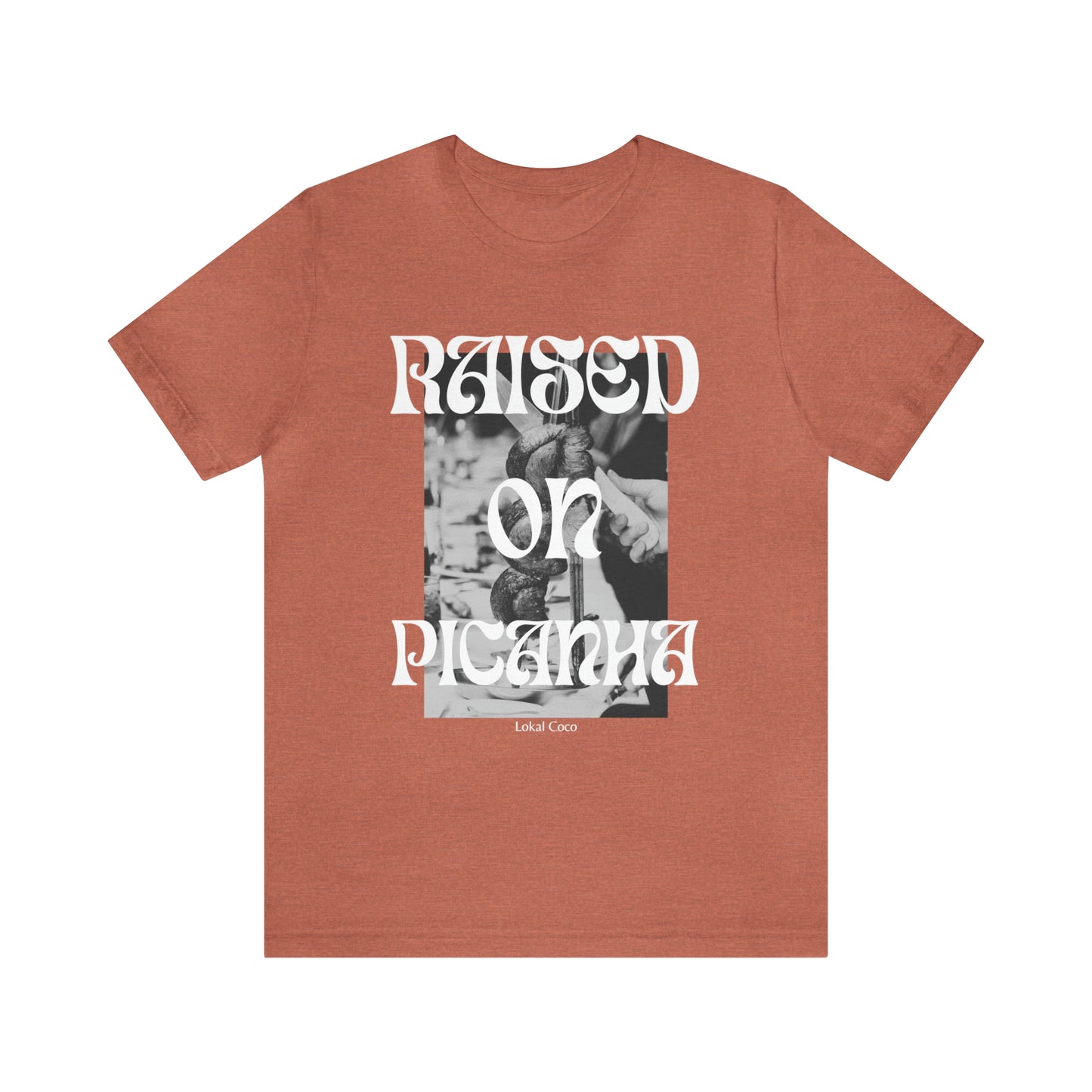 The front of the Raised on Picanha T-Shirt in heather clay