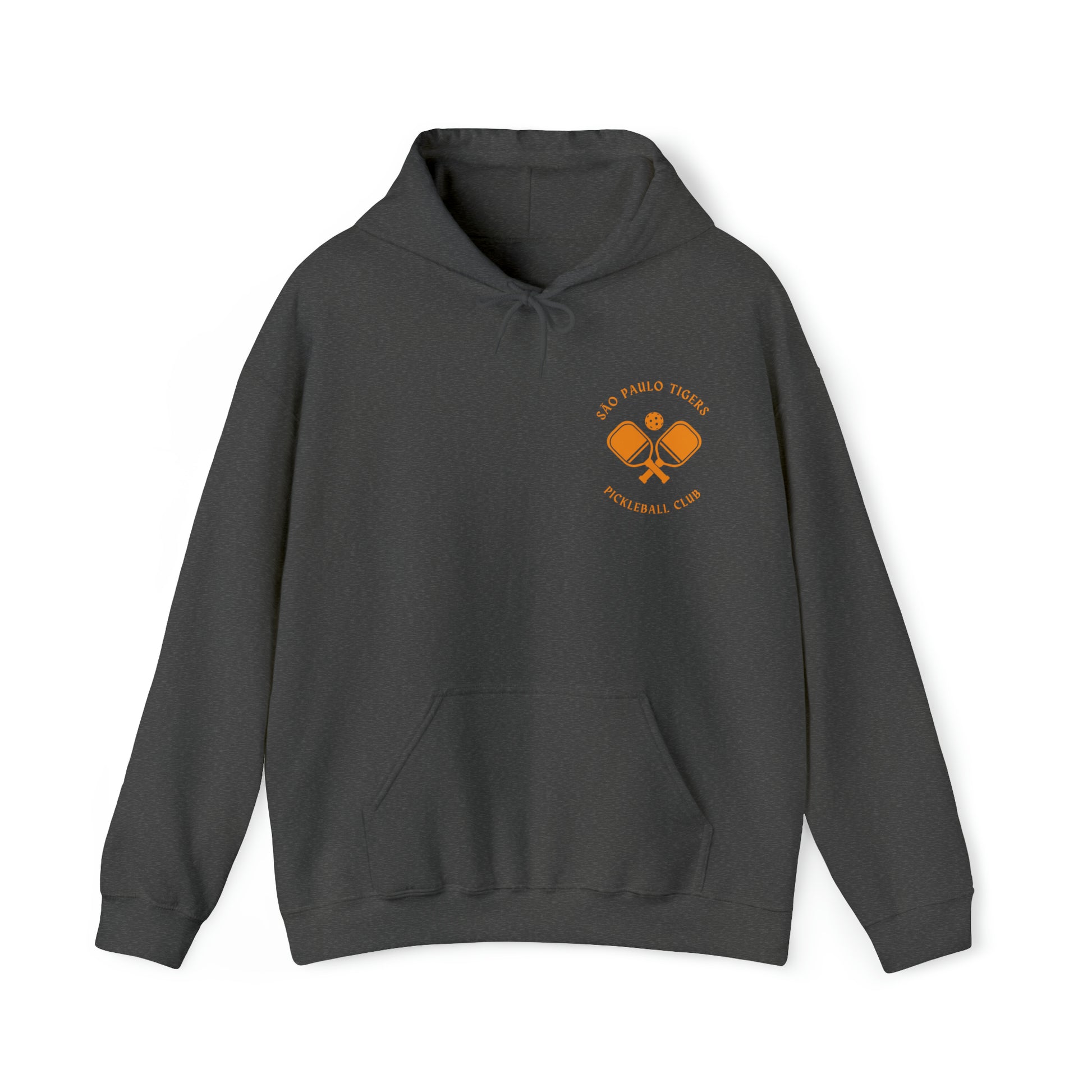 The front of São Paulo Tigers Pickleball Club Hoodie | Pickleball Hoodie in dark heather