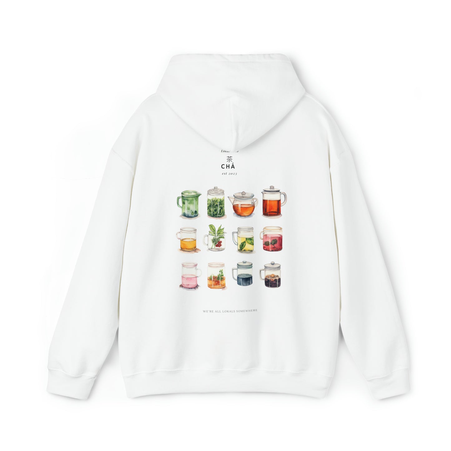 The back of Tea Lover Hoodie | 茶 Chá in Mandarin Watercolor Hoodie in white