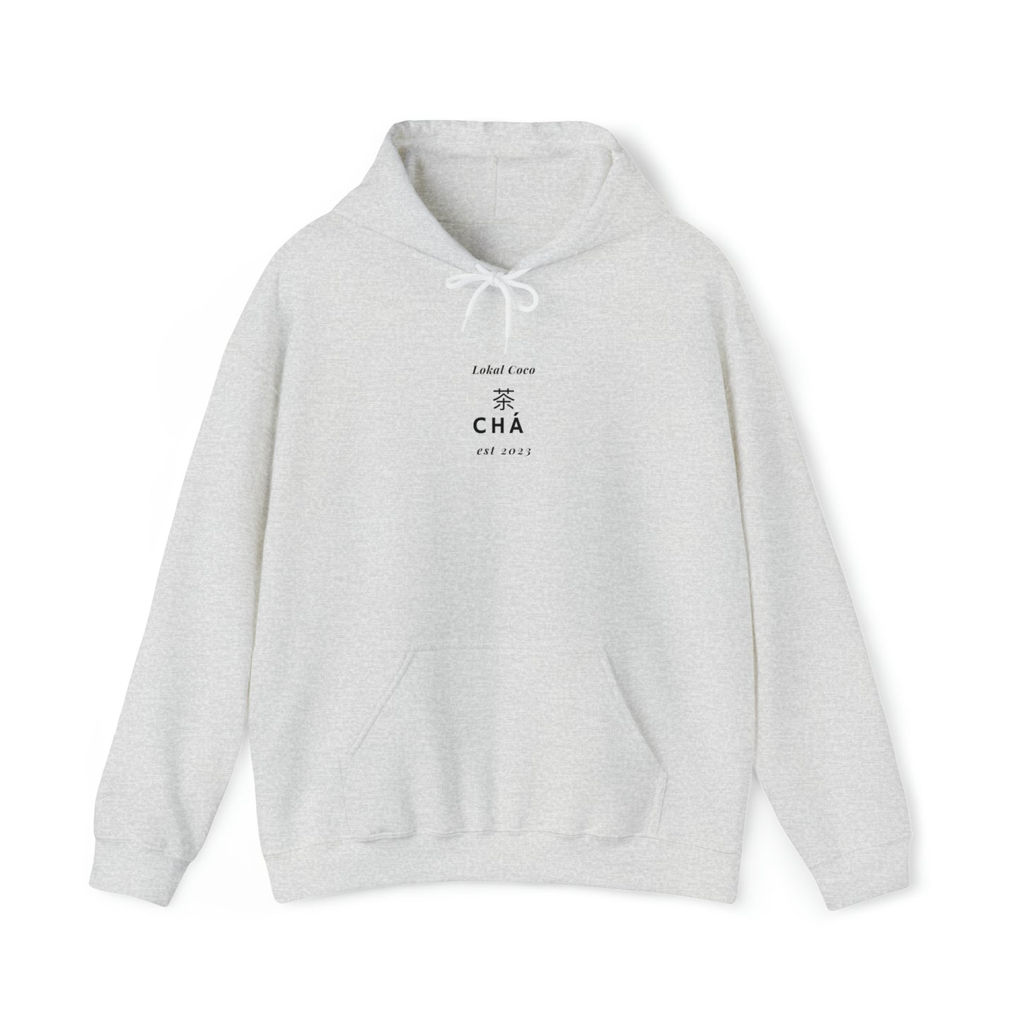 The front of Tea Lover Hoodie | 茶 Chá in Mandarin Watercolor Hoodie in ash