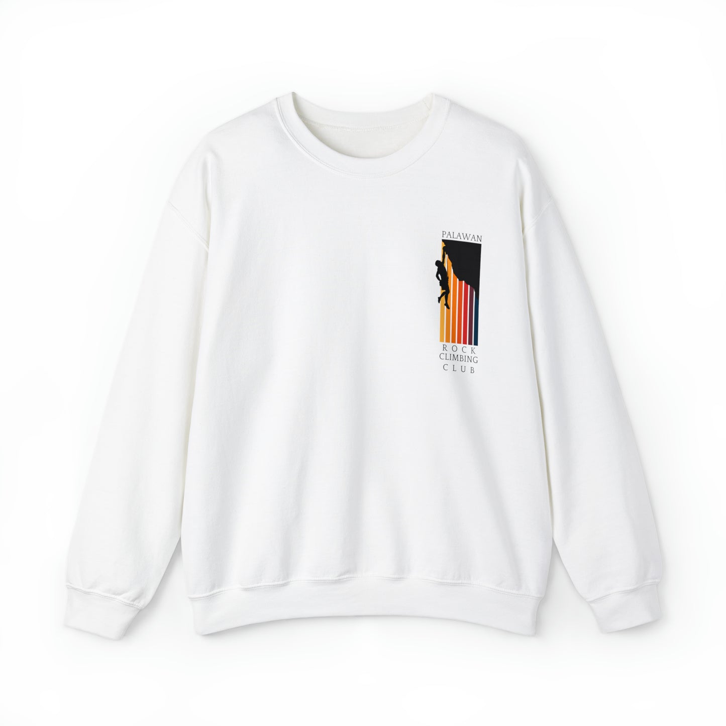 The front of Palawan Rock Climbing Club Sweatshirt | Climbing Crewneck Sweater in white