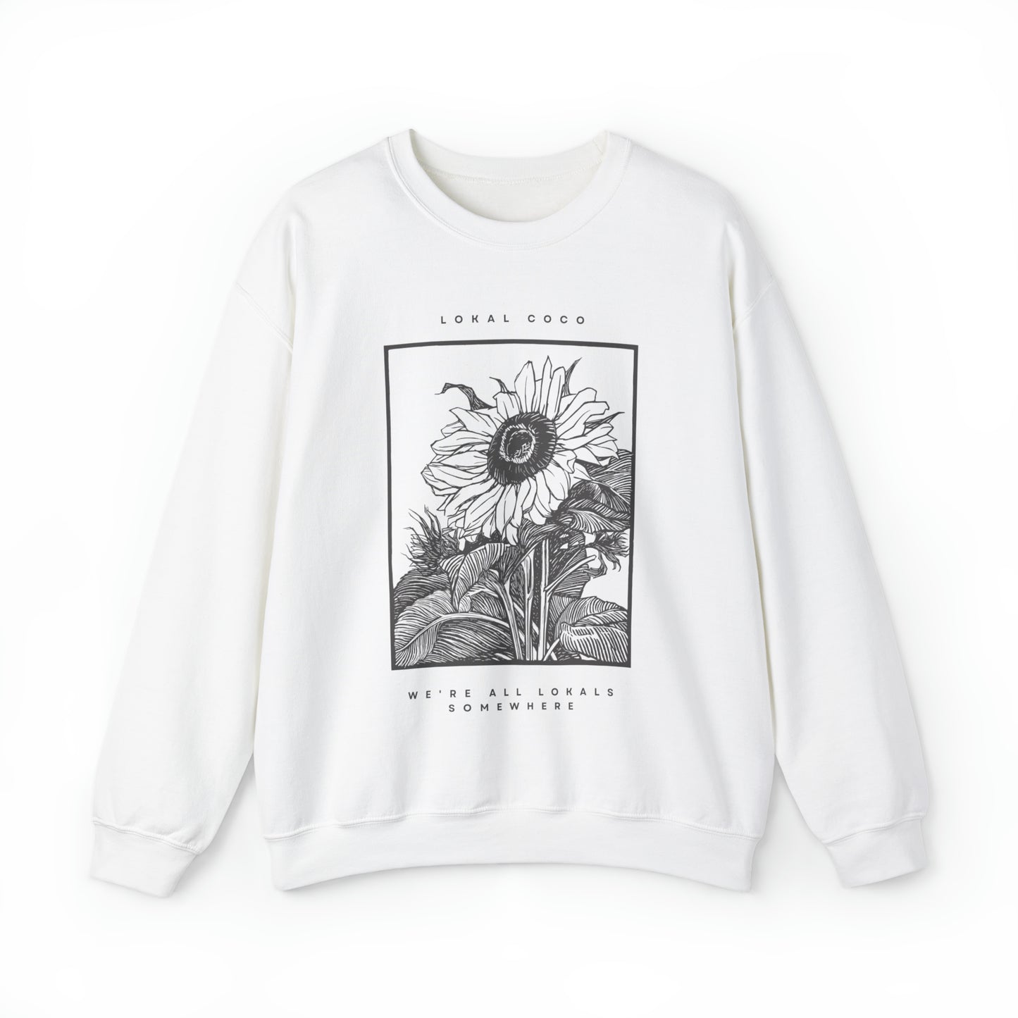 The front of Sunflower Sweatshirt | Vintage Graphic Crewneck Sweatshirt in white 