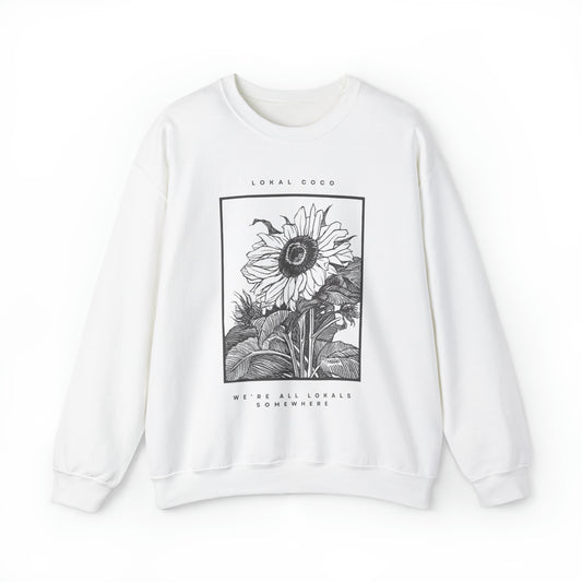 The front of Sunflower Sweatshirt | Vintage Graphic Crewneck Sweatshirt in white 