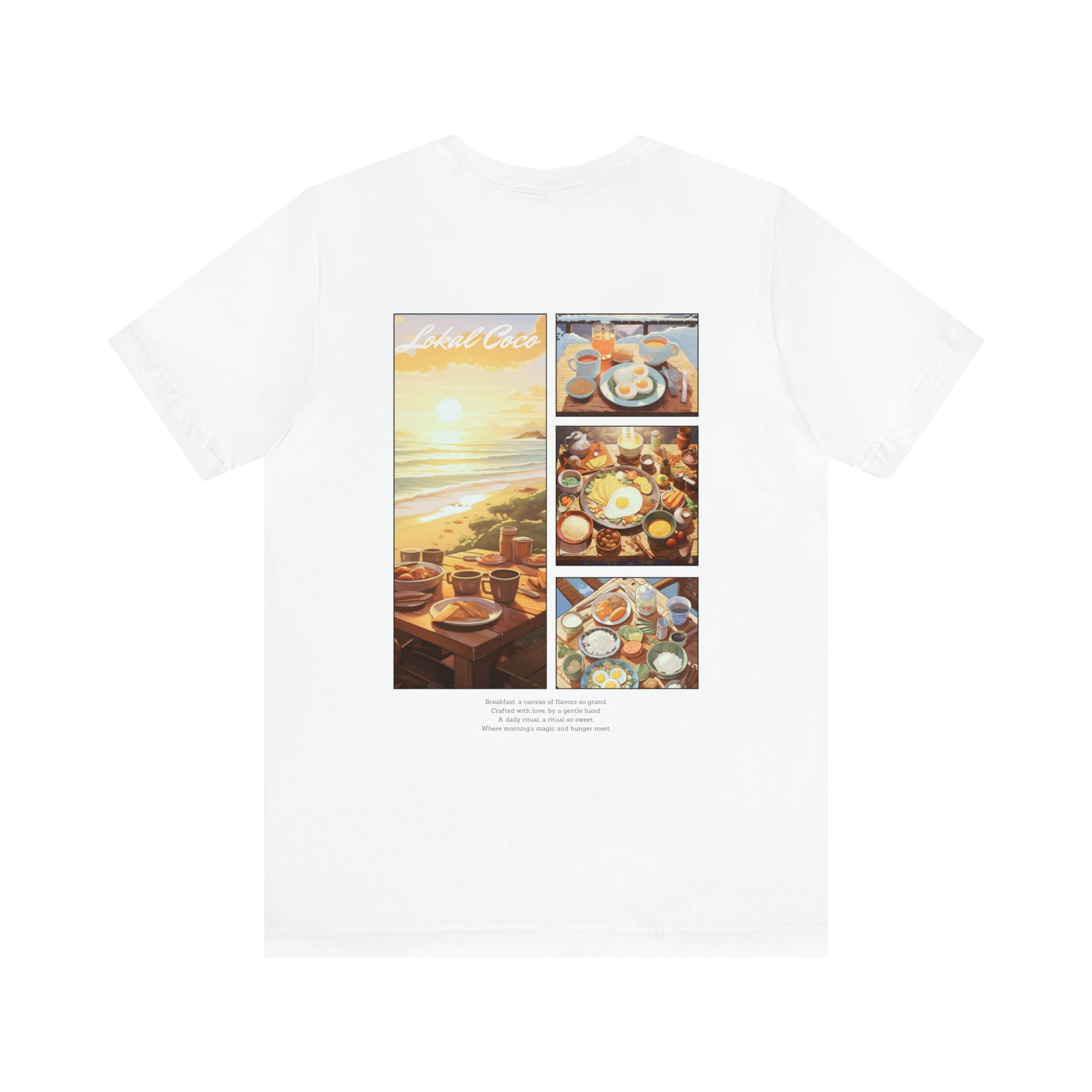 Back of Lokal Outdoor Breakfast Panel T-Shirt | Comic Panel Art Shirt in white