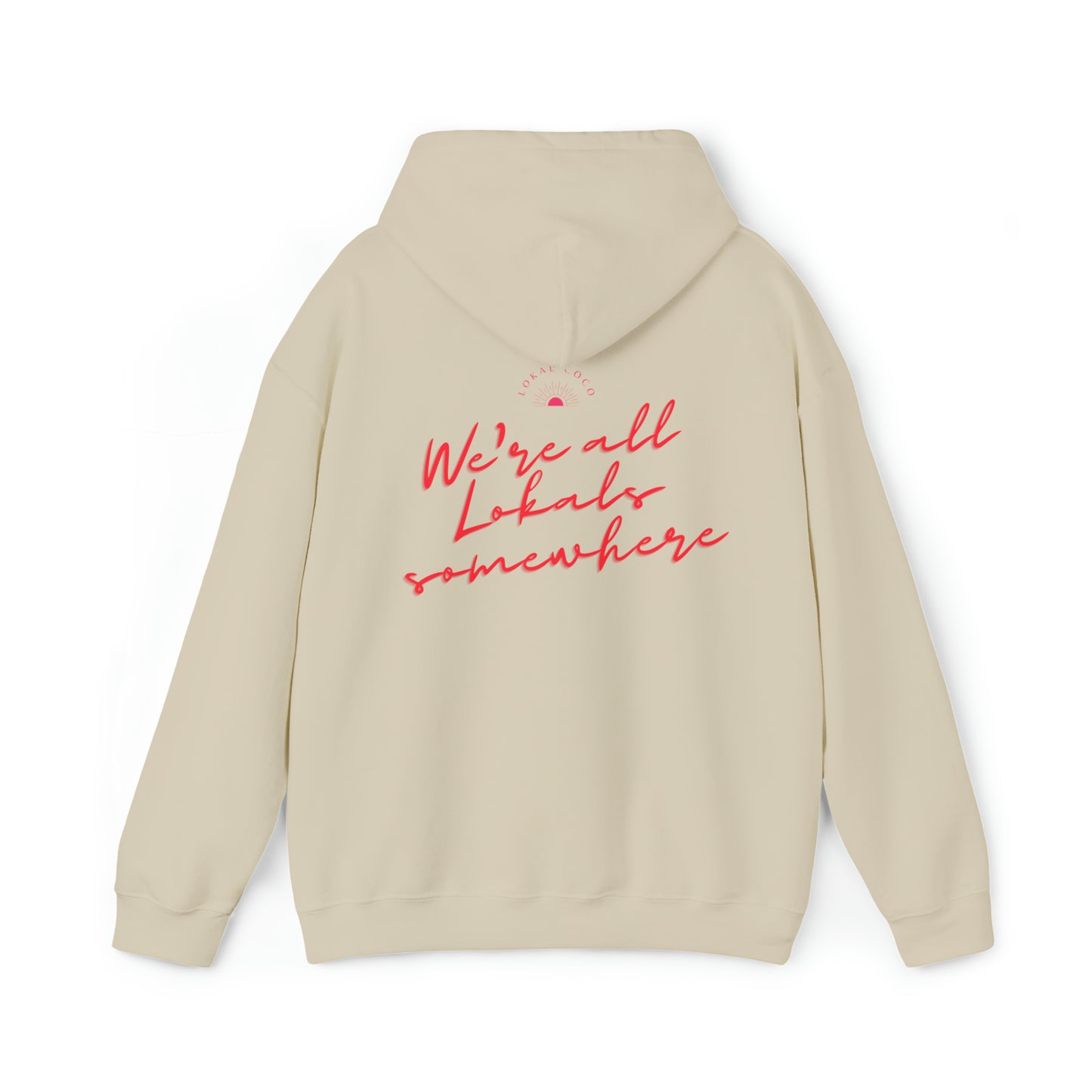 The back of Polaroid Hoodie + Shooting Star Couple | We're All Lokals Somewhere Hoodie in sand 