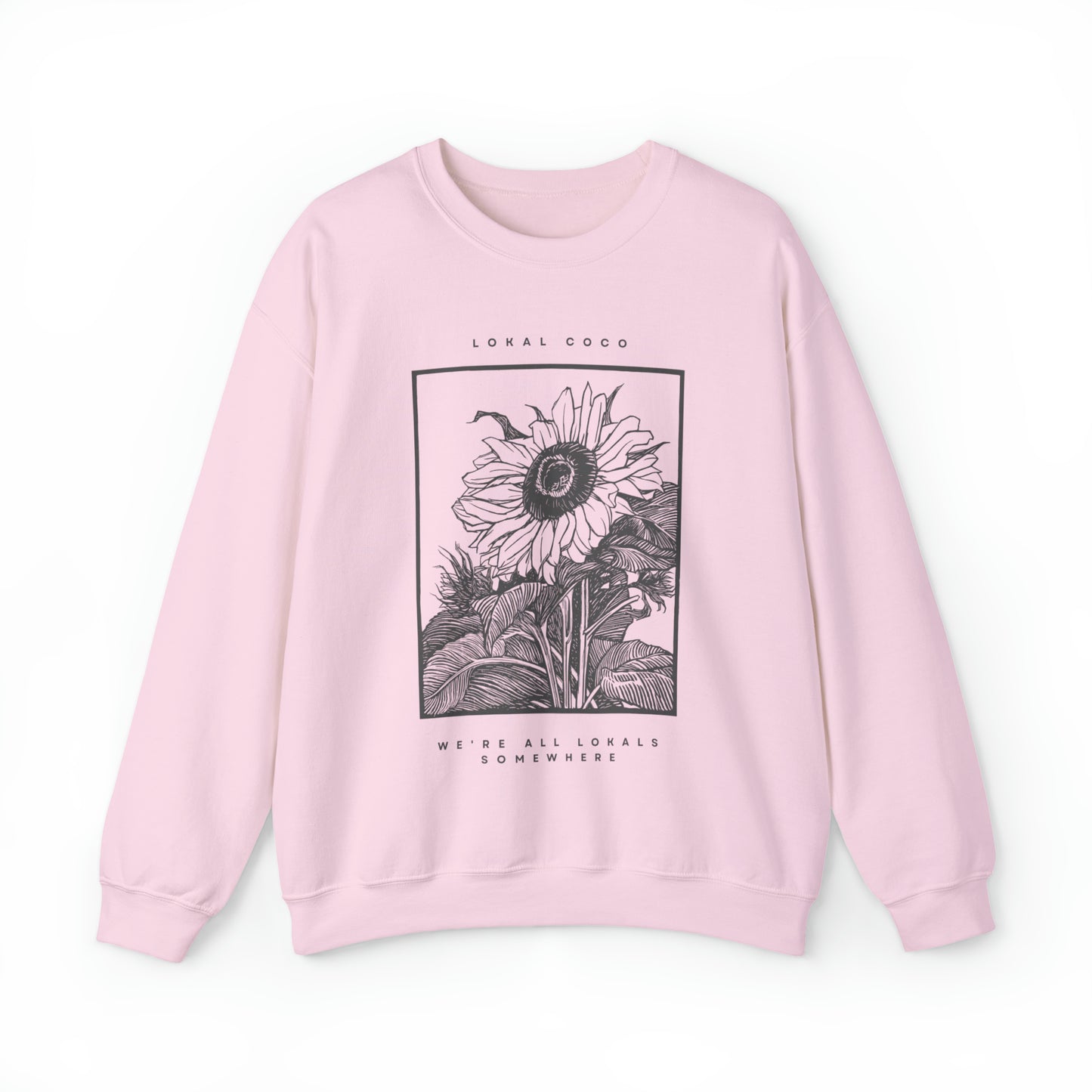 The front of Sunflower Sweatshirt | Vintage Graphic Crewneck Sweatshirt in light pink