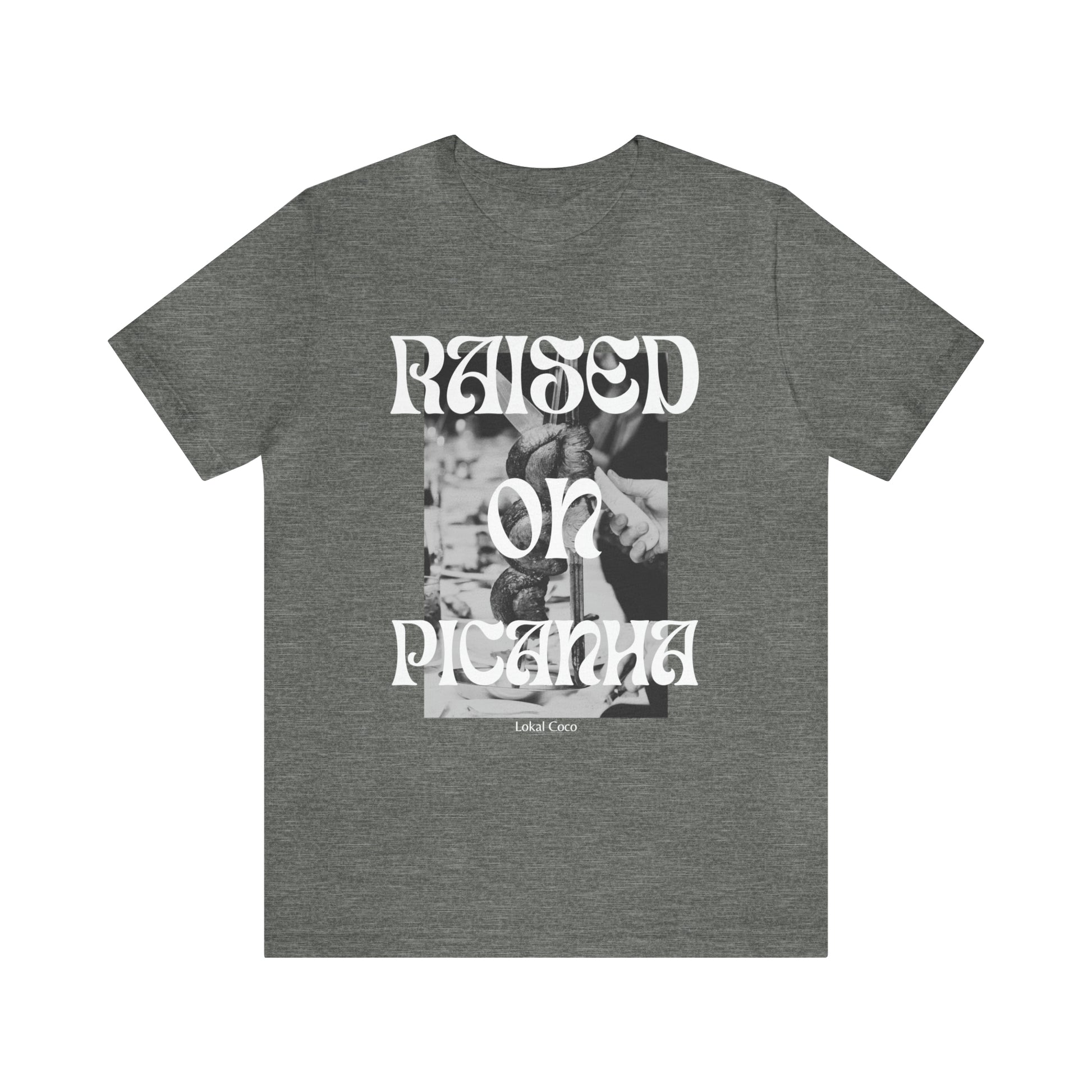 The front of the Raised on Picanha T-Shirt in deep heather