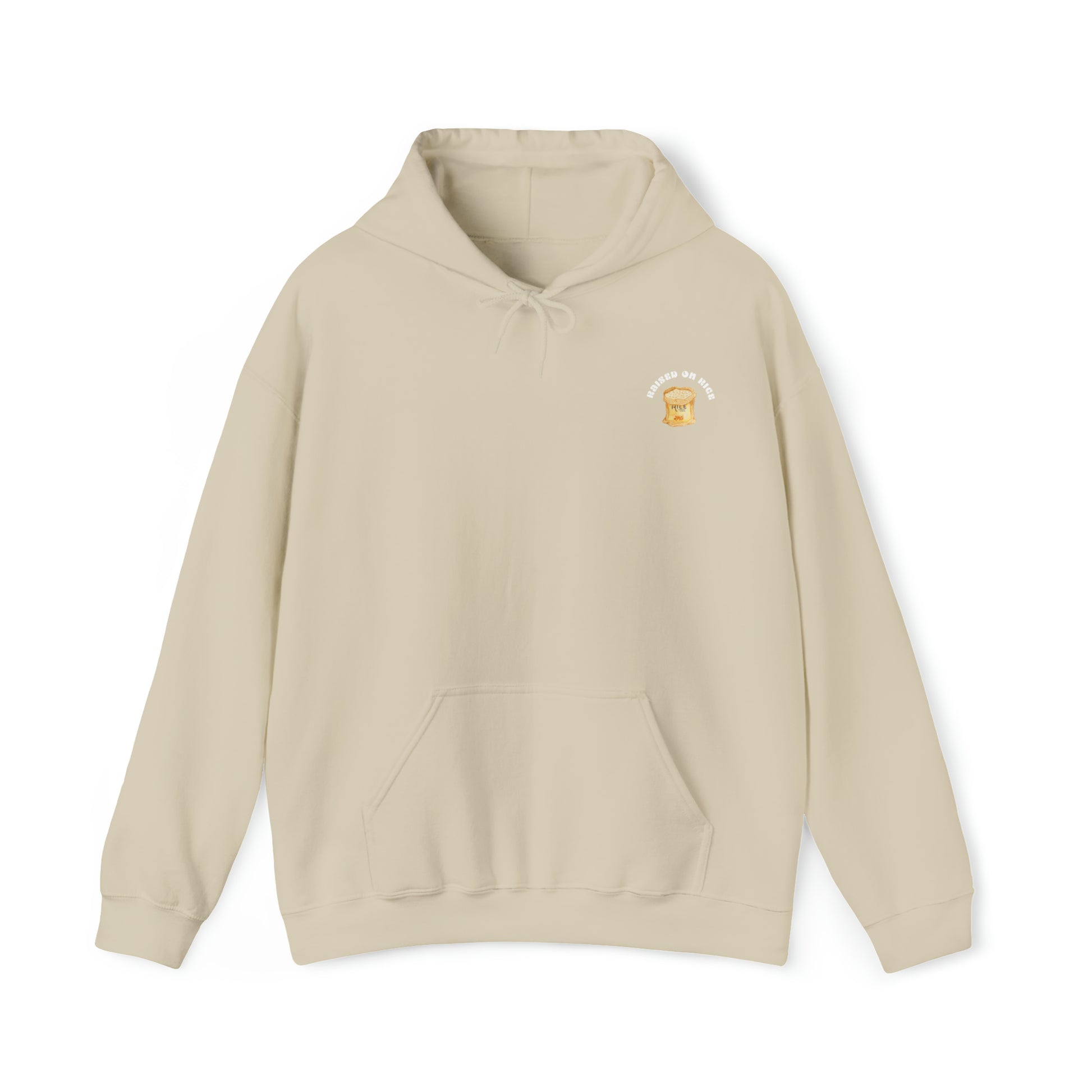 The front of Raised on Rice Hoodie in sand