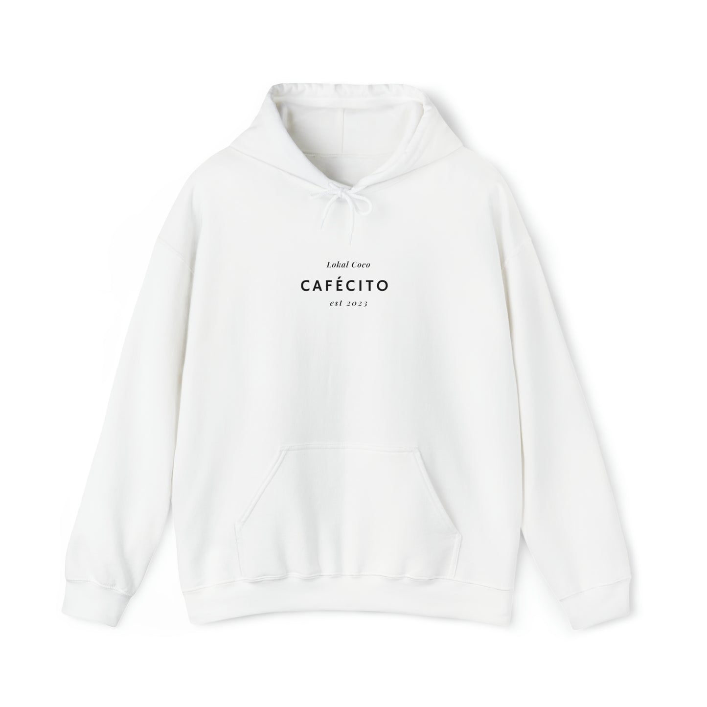 The front of Cafécito Hoodie | Watercolor Coffee Hoodie in white 