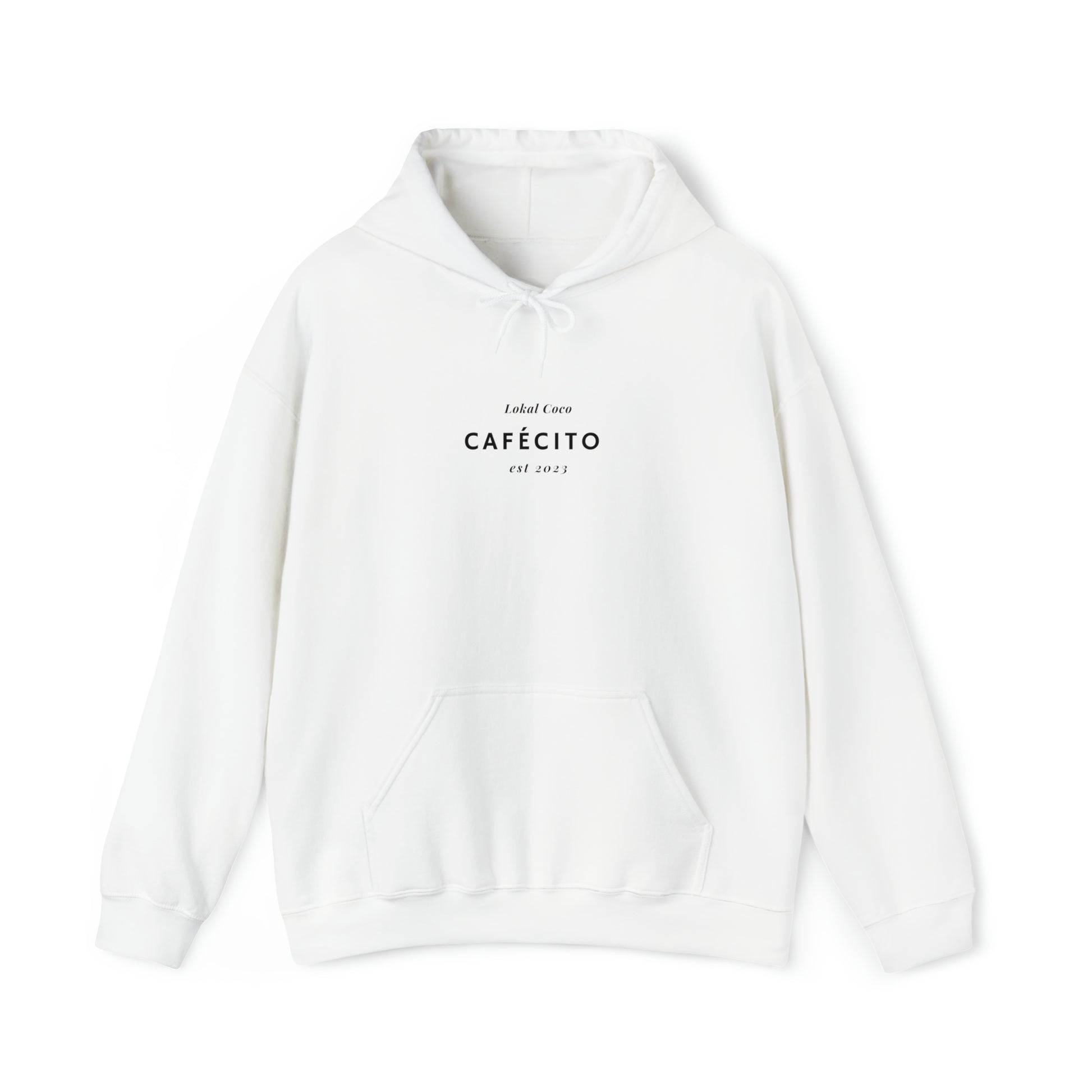 The front of Cafécito Hoodie | Watercolor Coffee Hoodie in white 