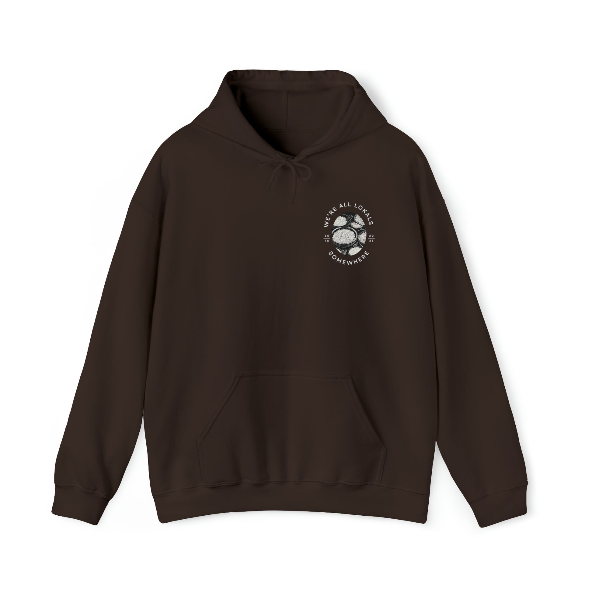 The front of Rice & Shine Hoodie in dark chocolate 