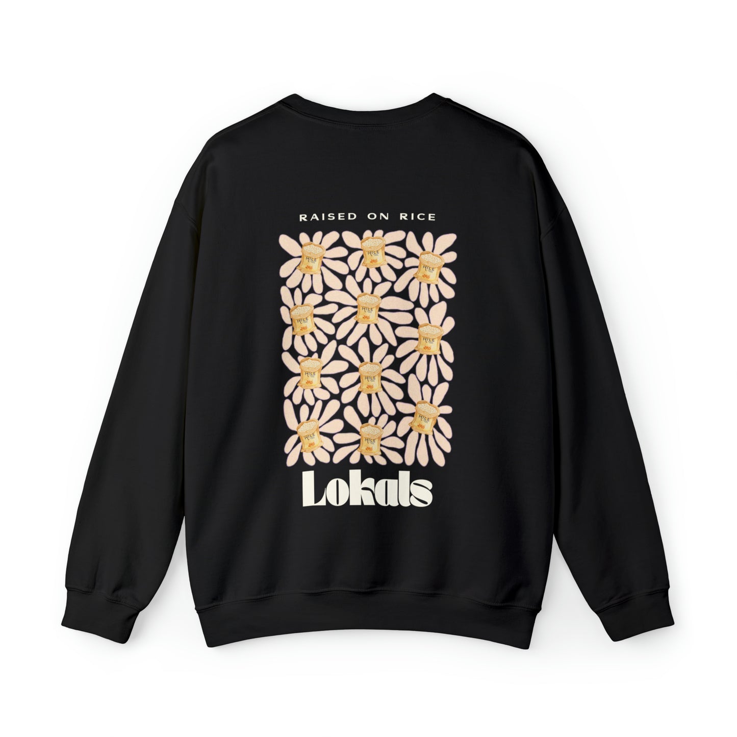 The back part of the Raised on Rice Crewneck Sweatshirt in black 