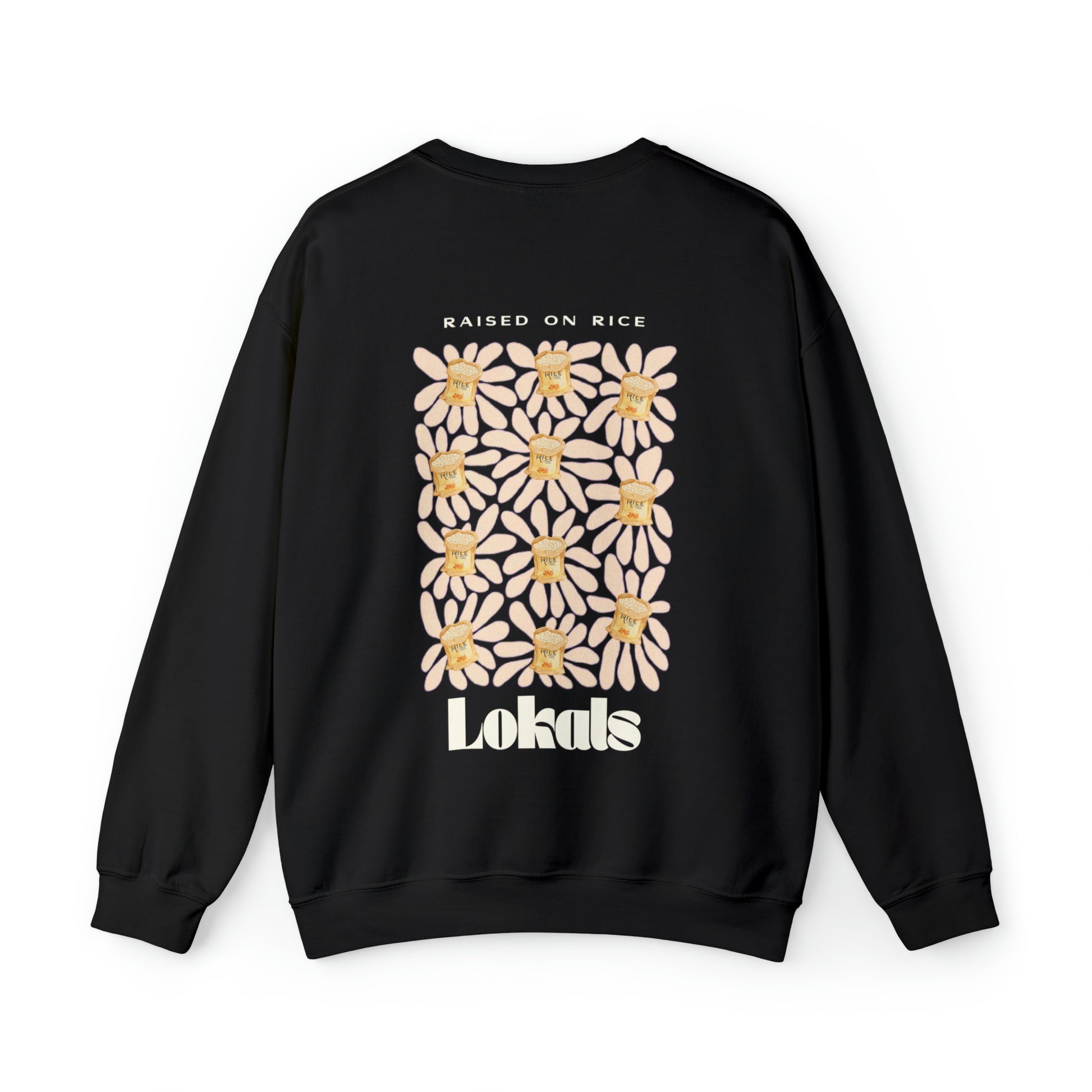 The back part of the Raised on Rice Crewneck Sweatshirt in black 