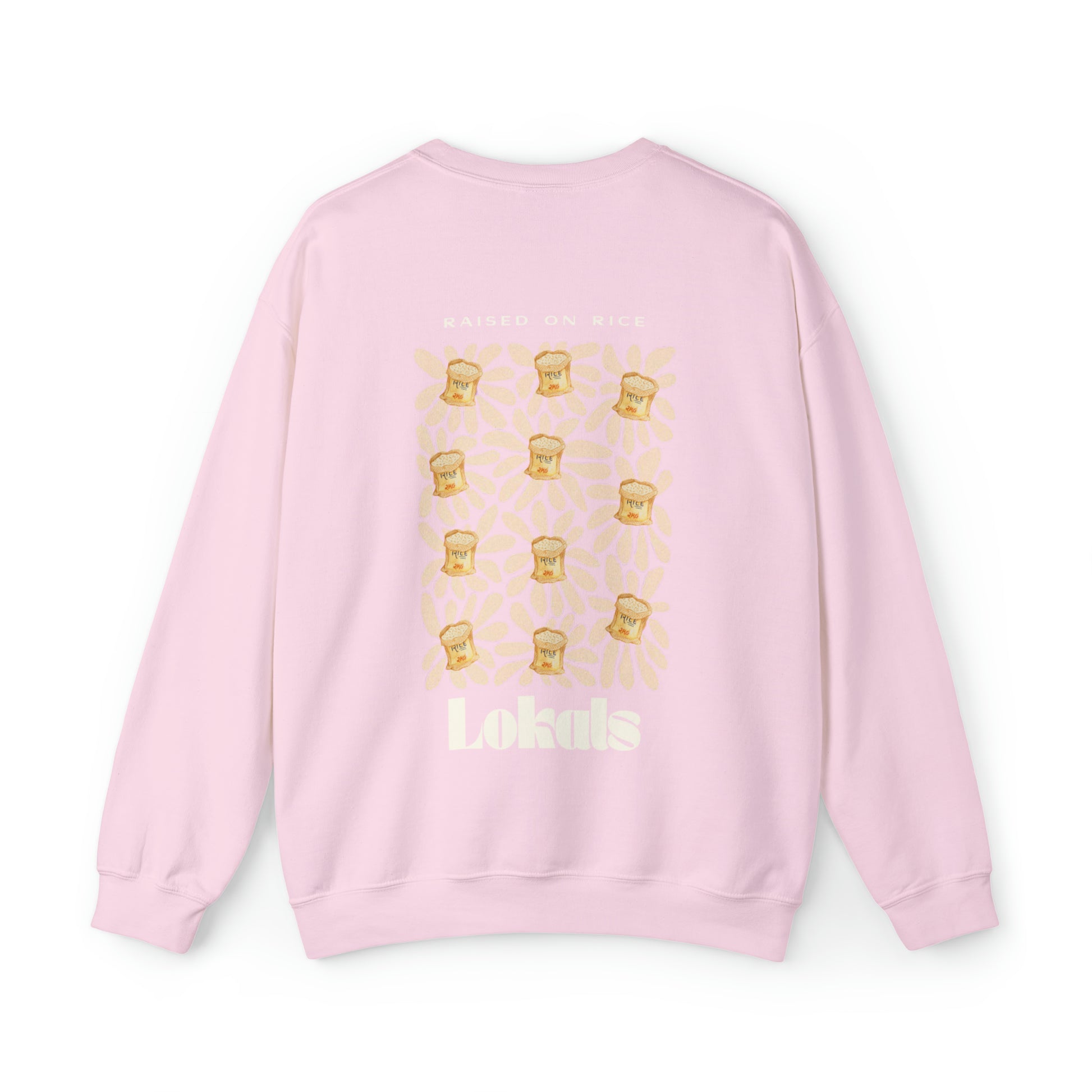 The back part of the Raised on Rice Crewneck Sweatshirt in light pink