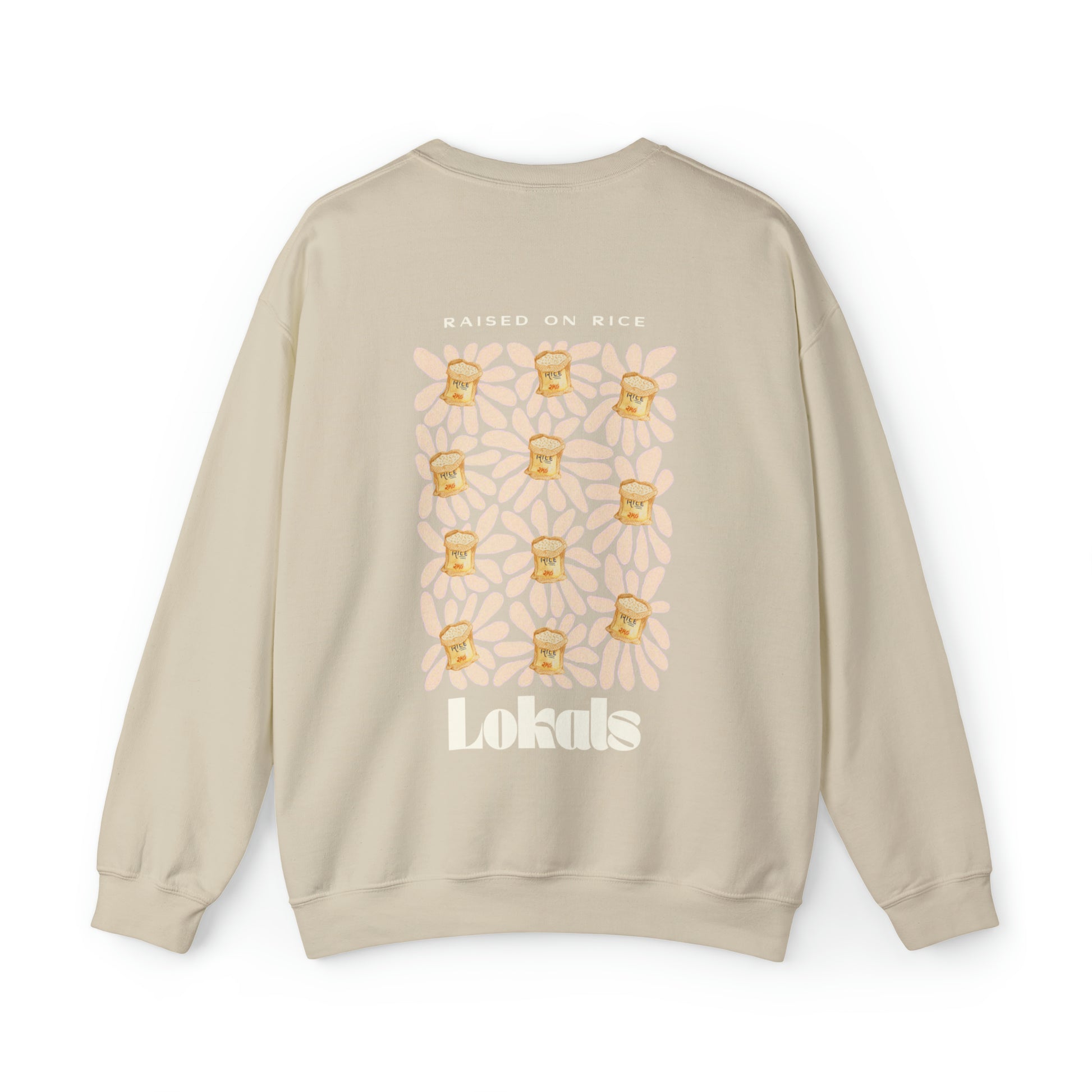 The back part of the Raised on Rice Crewneck Sweatshirt in sand