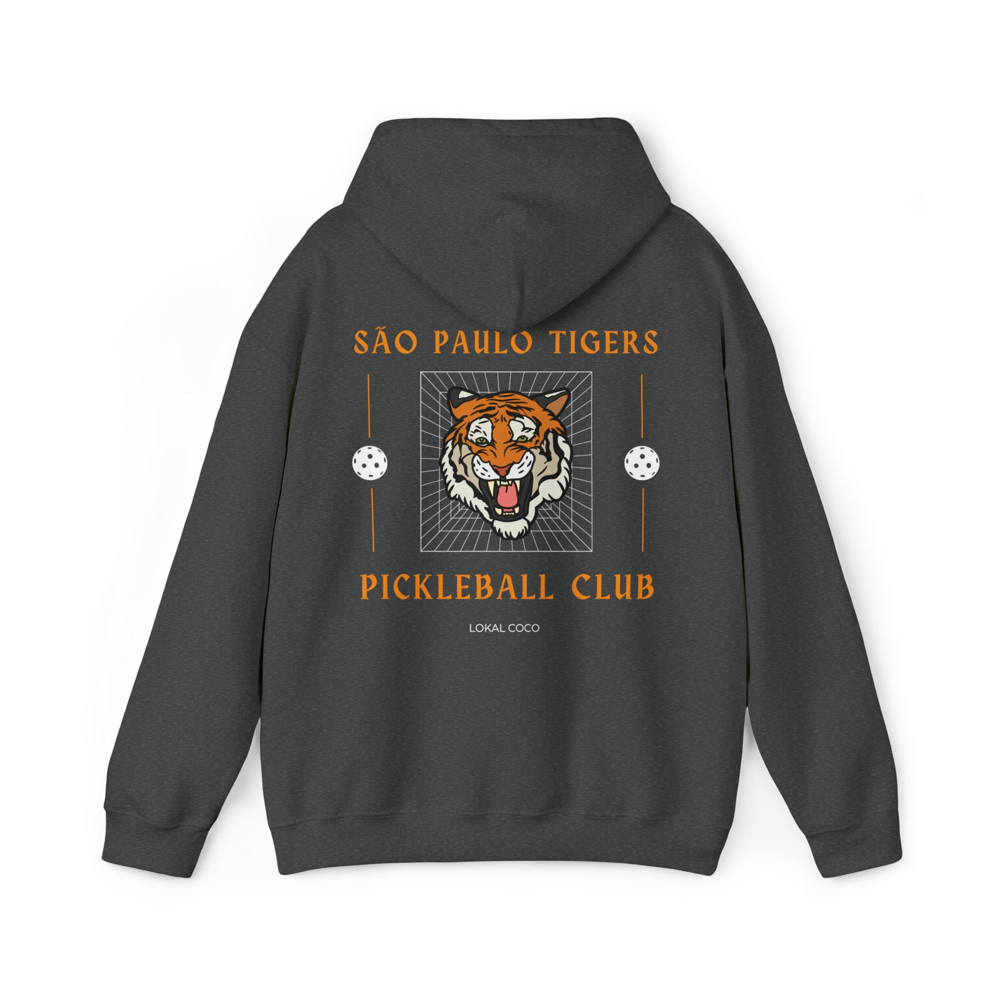 The back of São Paulo Tigers Pickleball Club Hoodie | Pickleball Hoodie in dark heather