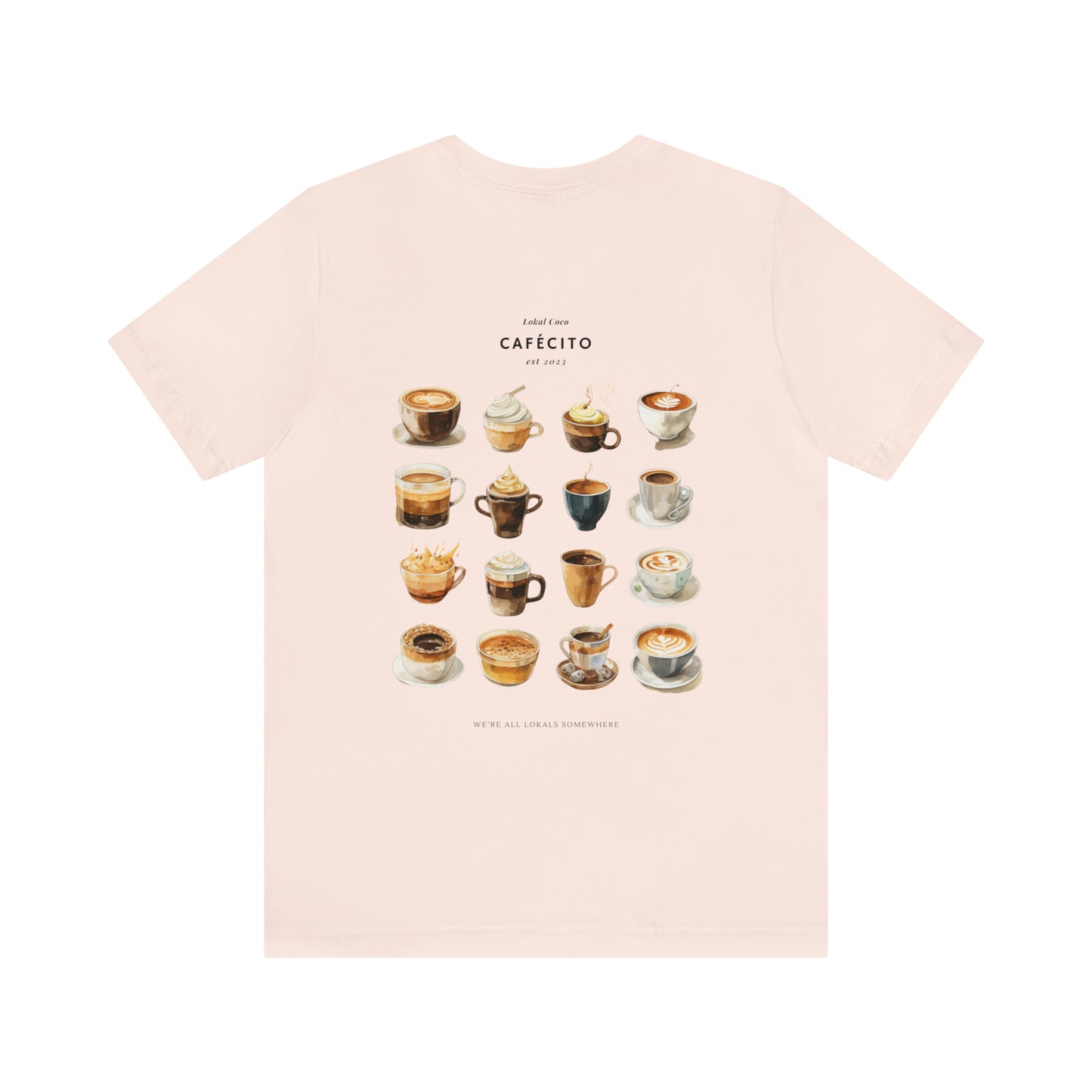 The back of Cafécito Shirt | Watercolor Coffee T-Shirt in soft pink