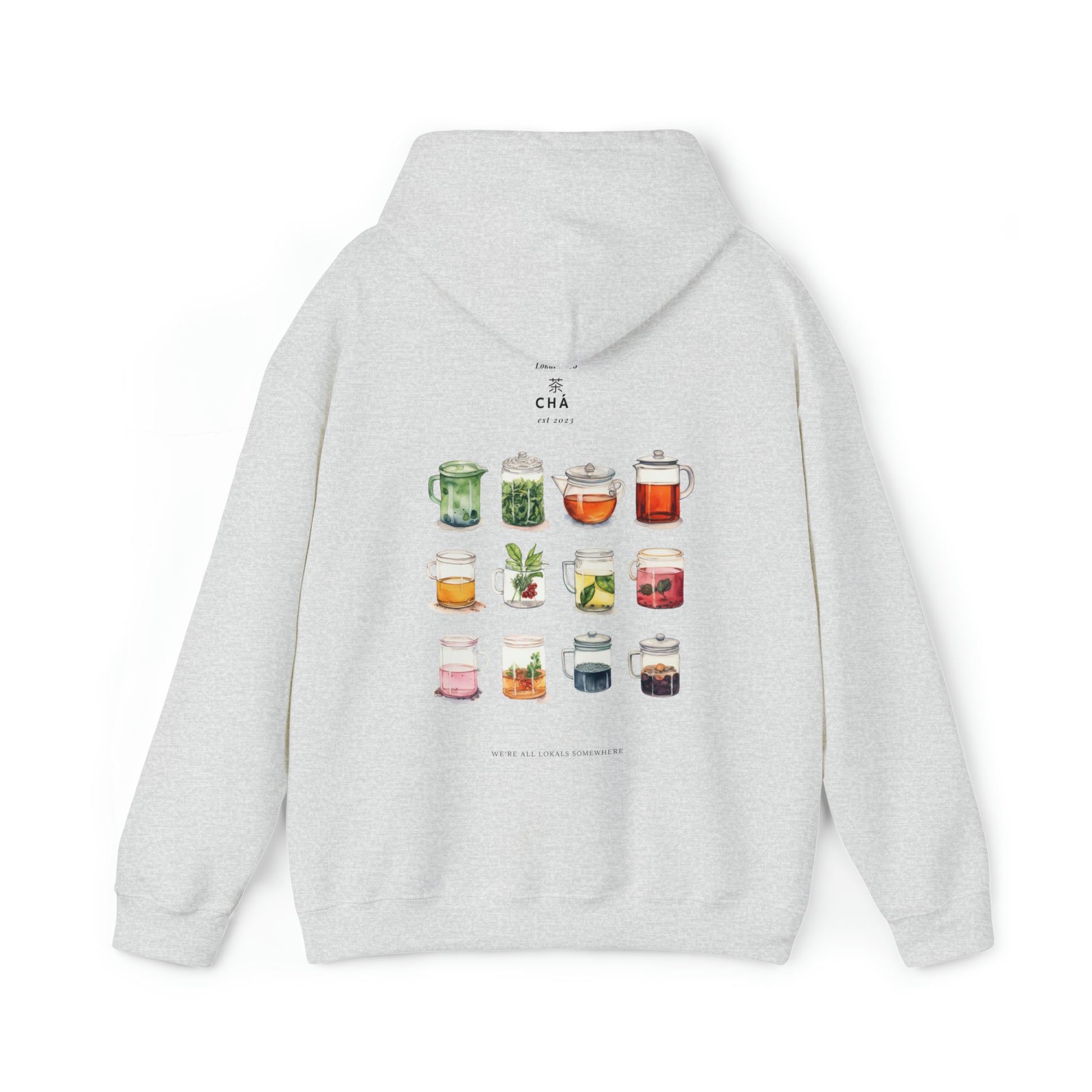 The back of Tea Lover Hoodie | 茶 Chá in Mandarin Watercolor Hoodie in ash