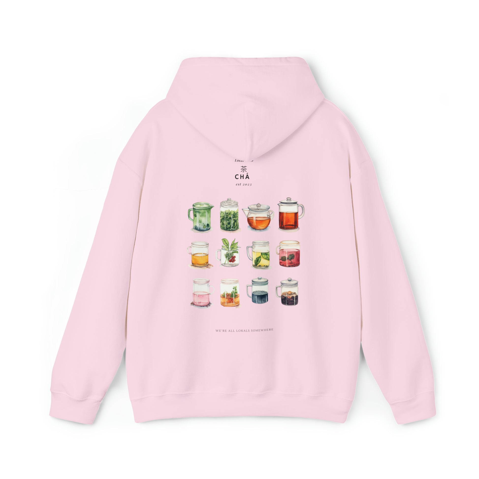 The back of Tea Lover Hoodie | 茶 Chá in Mandarin Watercolor Hoodie in light pink 