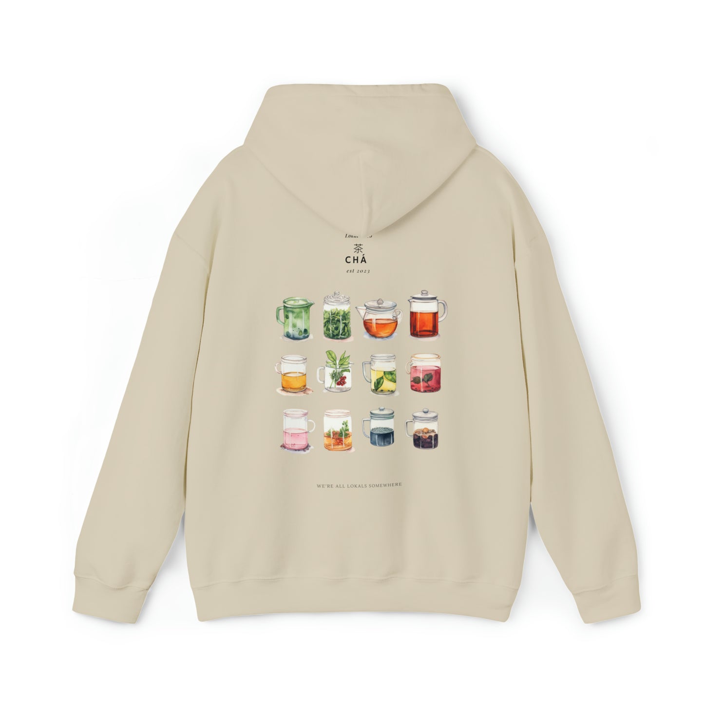 The back of Tea Lover Hoodie | 茶 Chá in Mandarin Watercolor Hoodie in sand